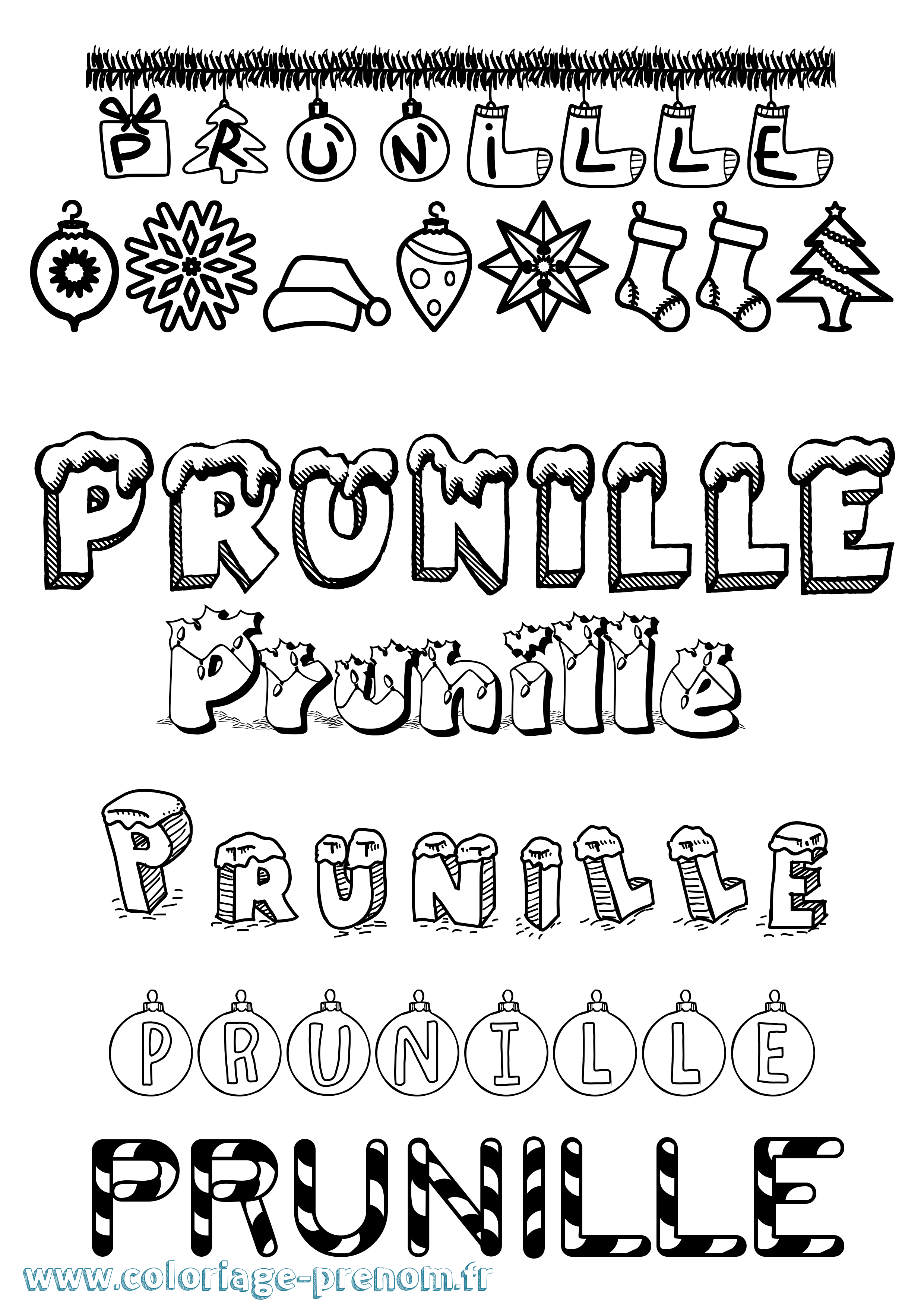 Coloriage Prunille Noël Coloriage prénom Prunille Noël