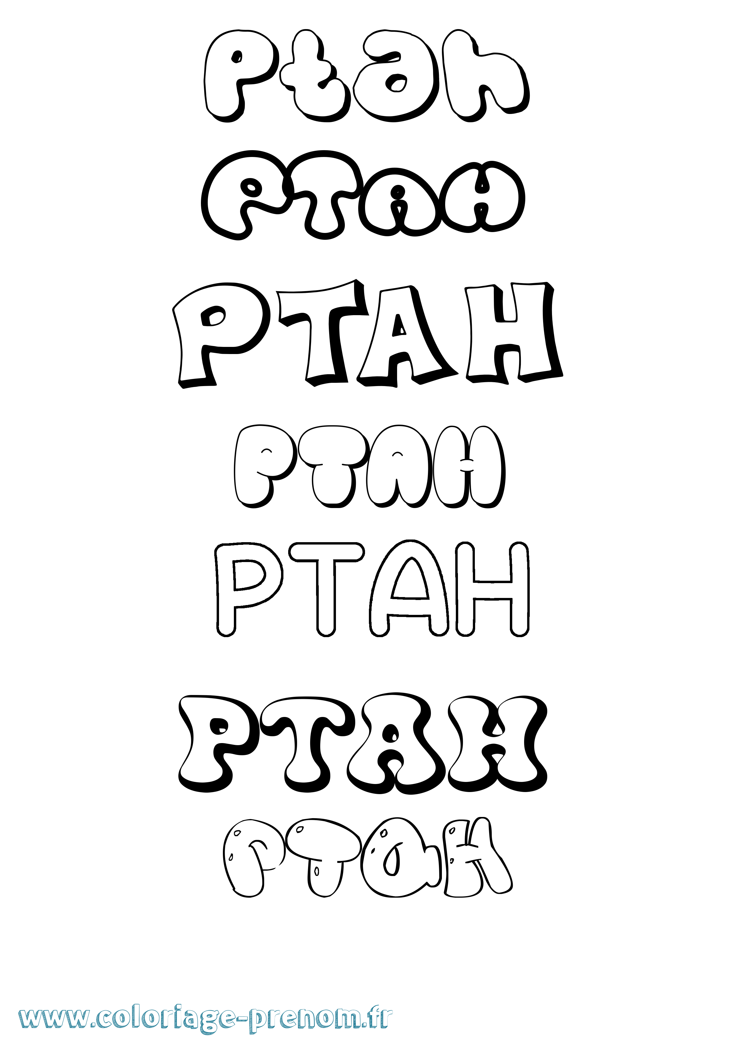 Coloriage Ptah Bubble Coloriage prénom Ptah Bubble