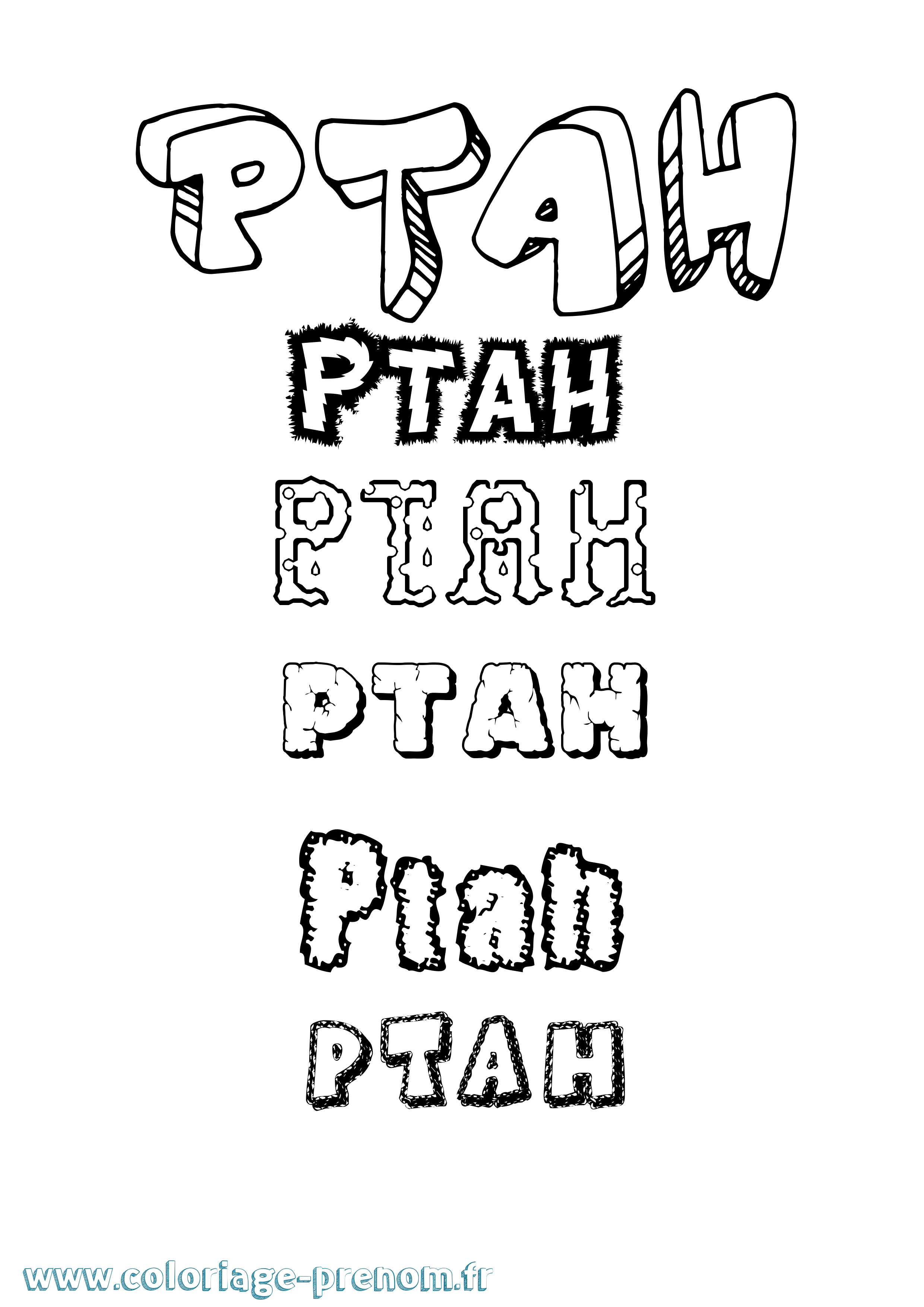 Coloriage Ptah Destructuré Coloriage prénom Ptah Destructuré