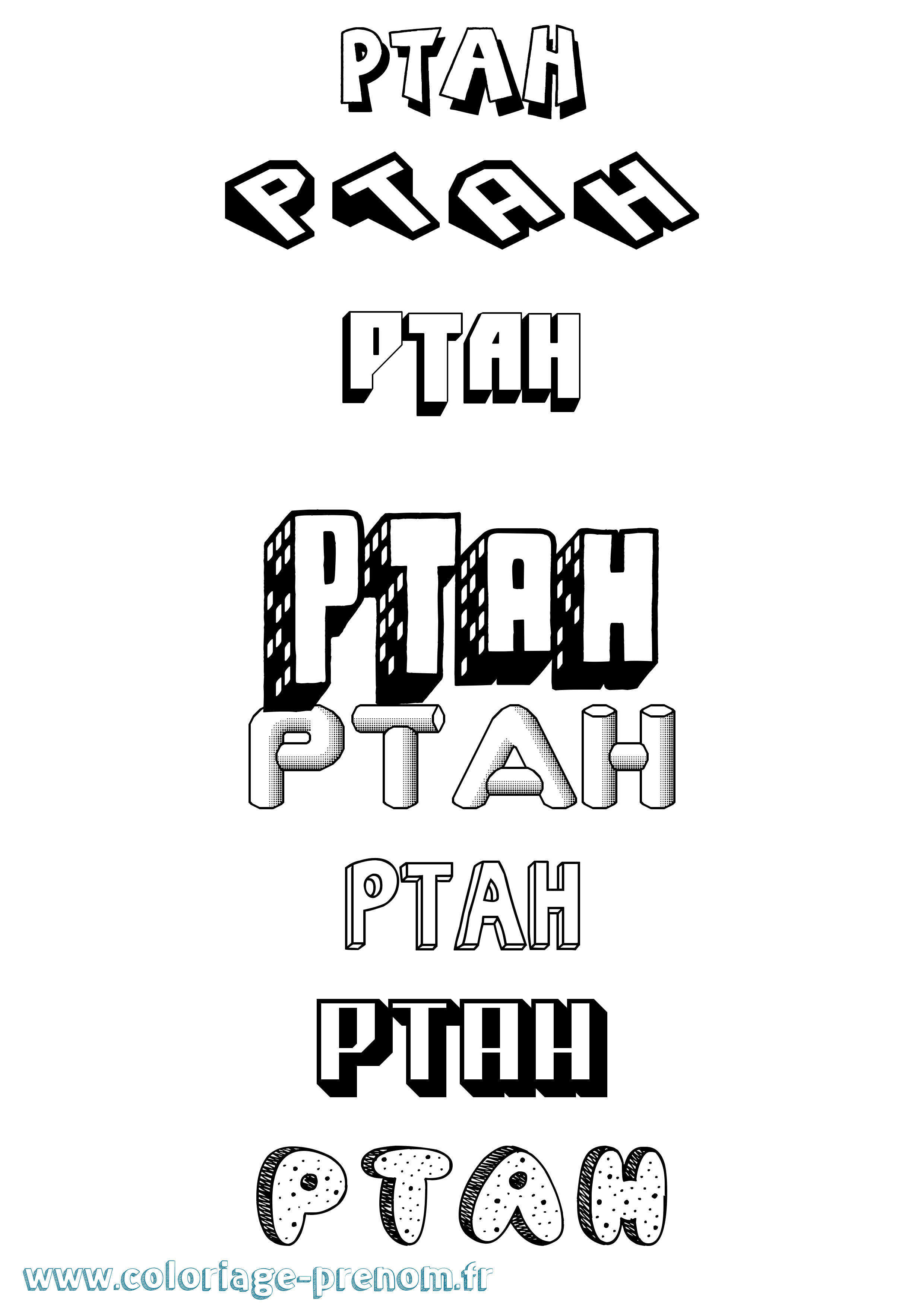 Coloriage Ptah Effet 3D Coloriage prénom Ptah Effet 3D