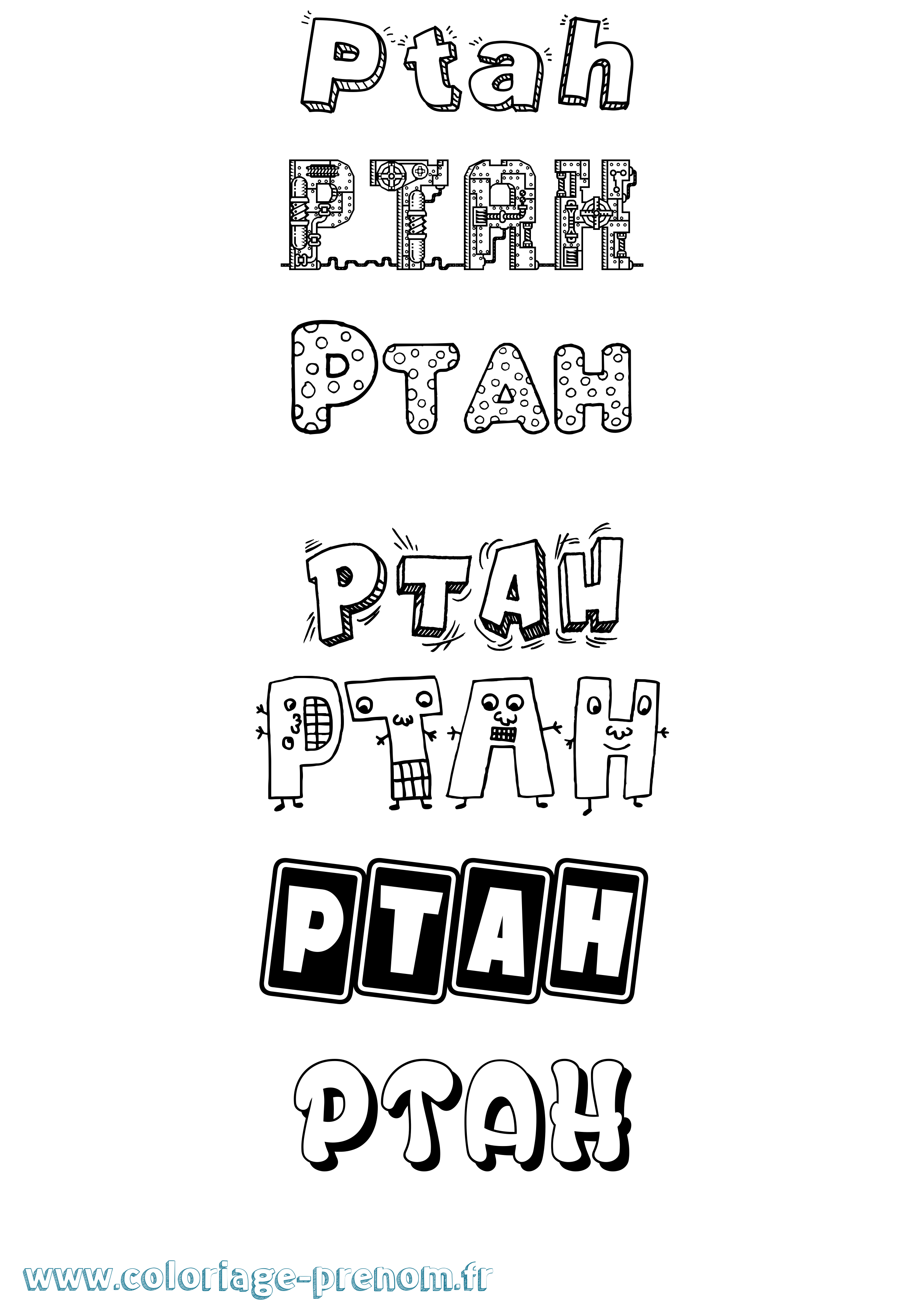 Coloriage Ptah Fun Coloriage prénom Ptah Fun
