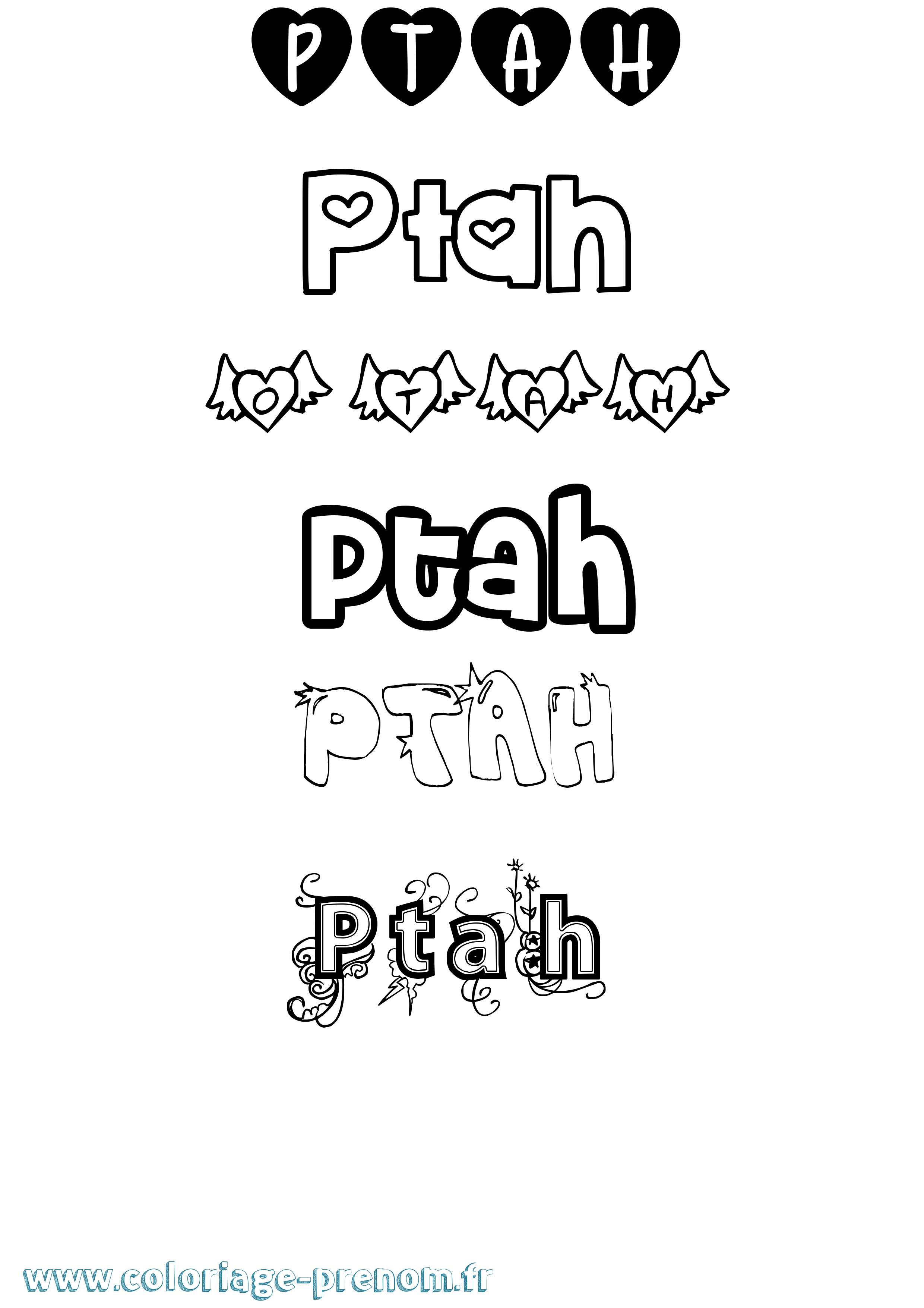Coloriage Ptah Girly Coloriage prénom Ptah Girly