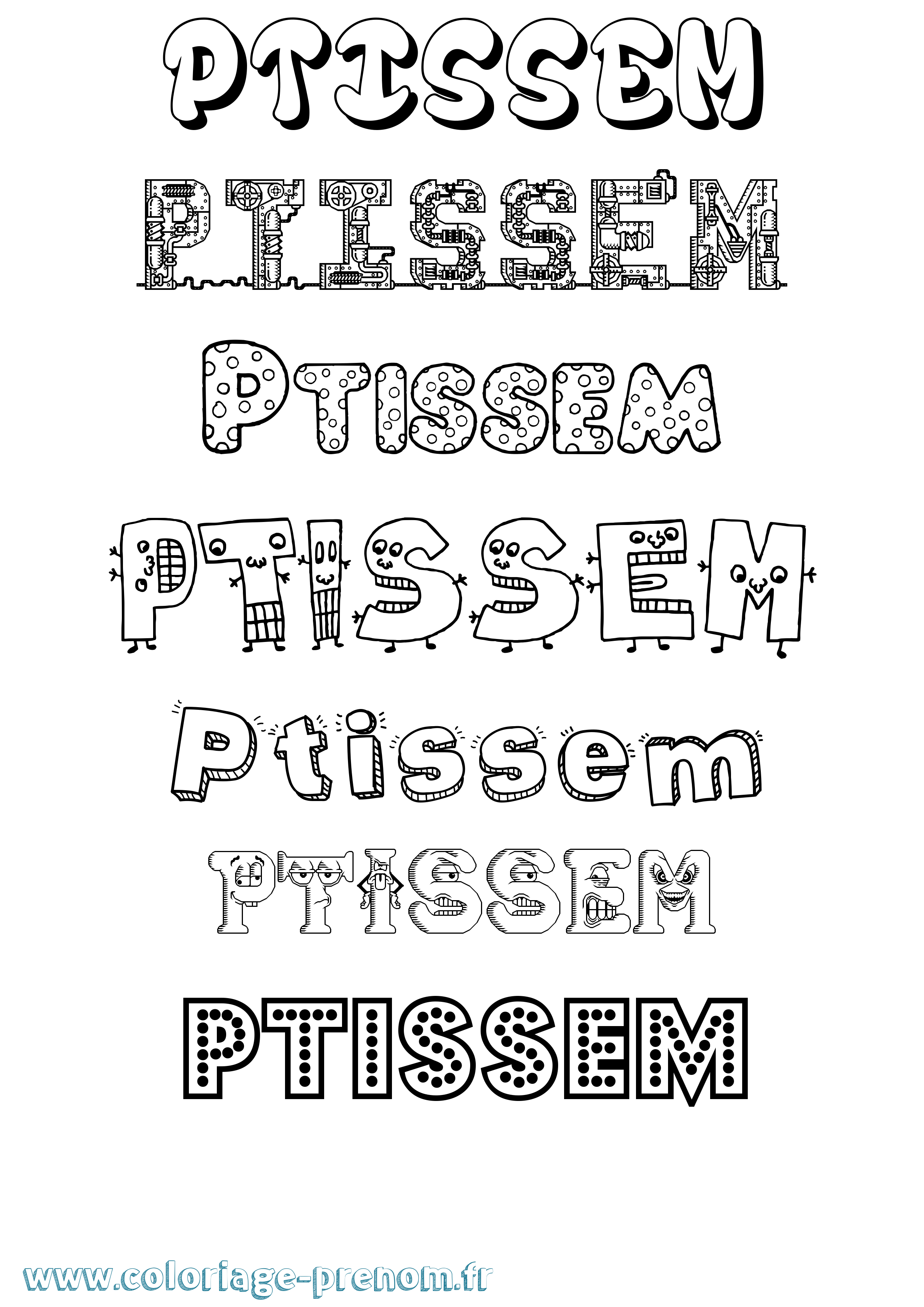 Coloriage Ptissem Fun Coloriage prénom Ptissem Fun
