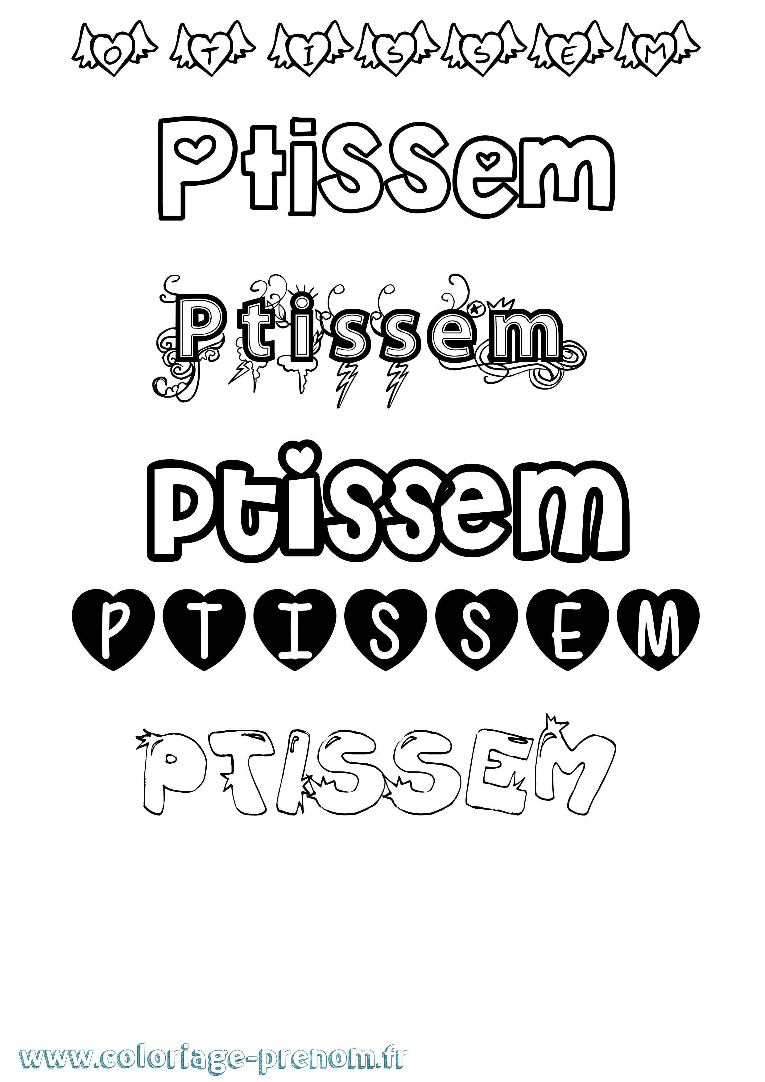 Coloriage Ptissem Girly Coloriage prénom Ptissem Girly