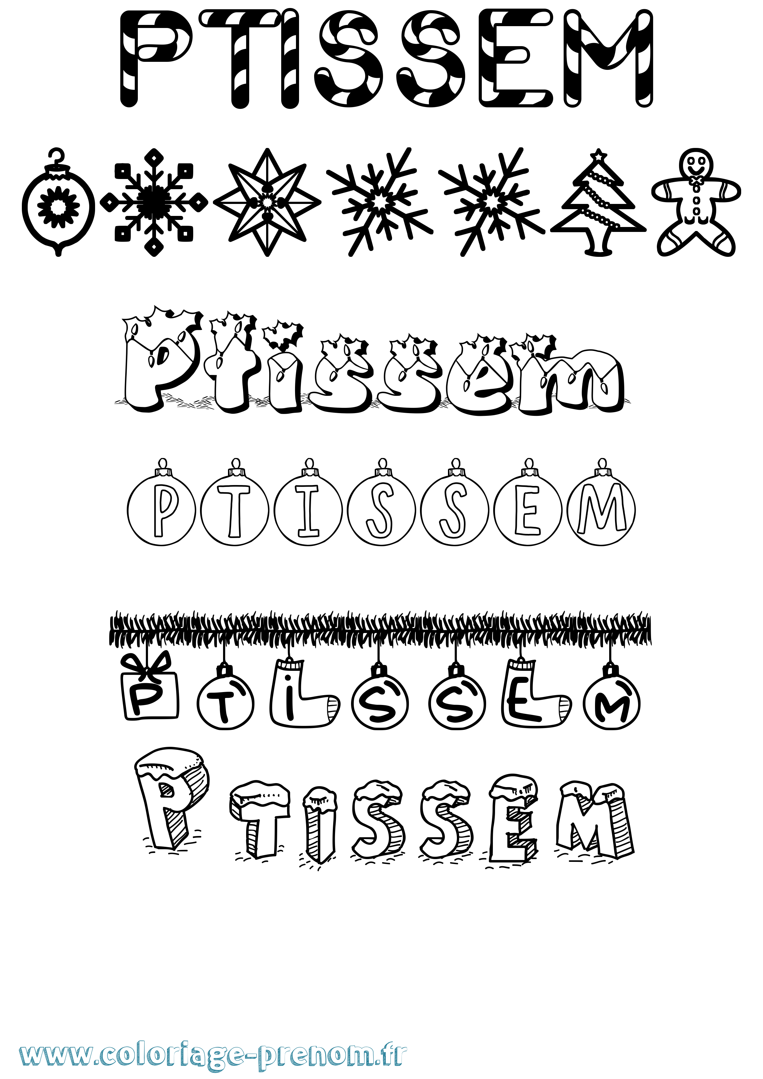 Coloriage Ptissem Noël Coloriage prénom Ptissem Noël