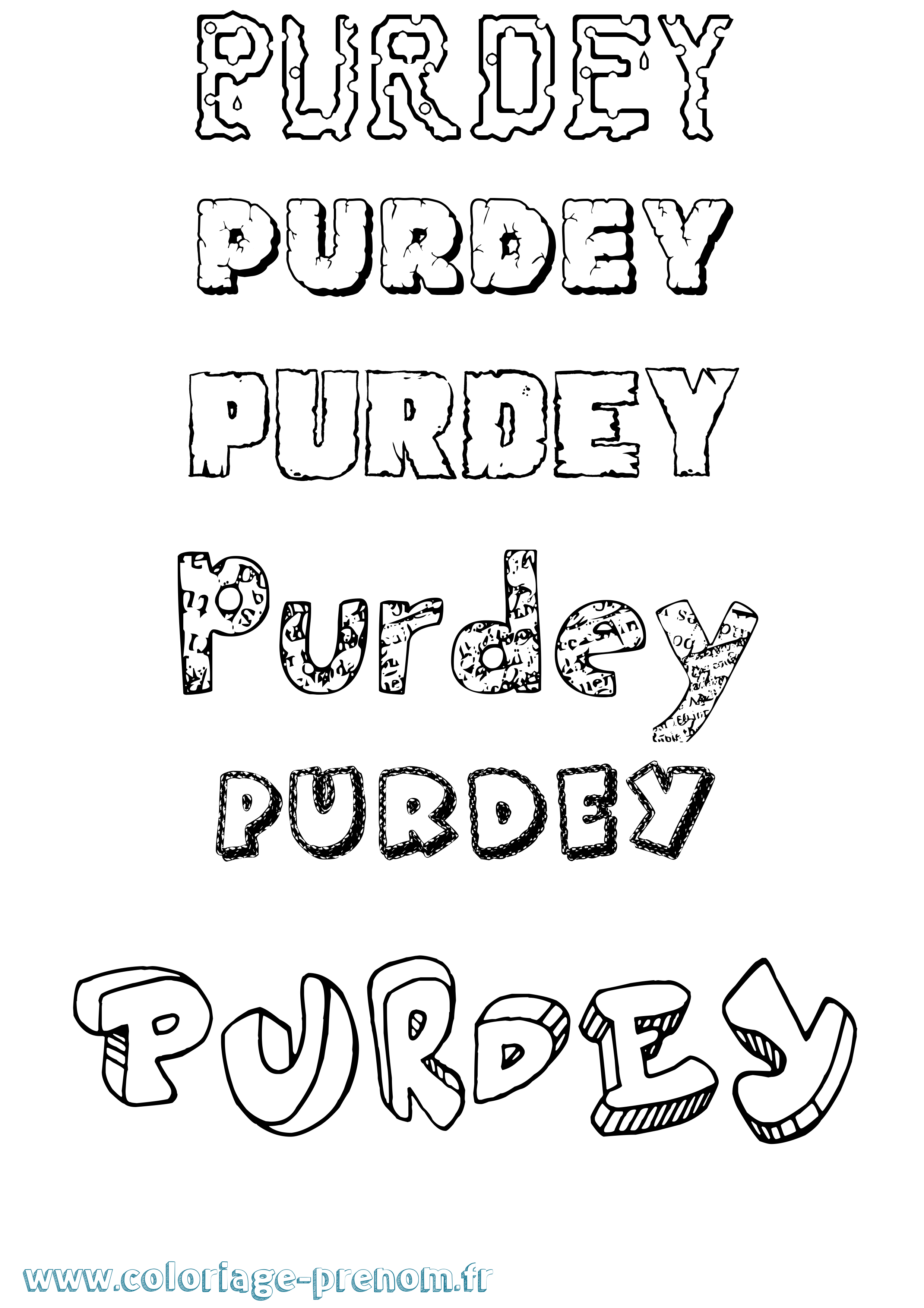 Coloriage Purdey Destructuré Coloriage prénom Purdey Destructuré
