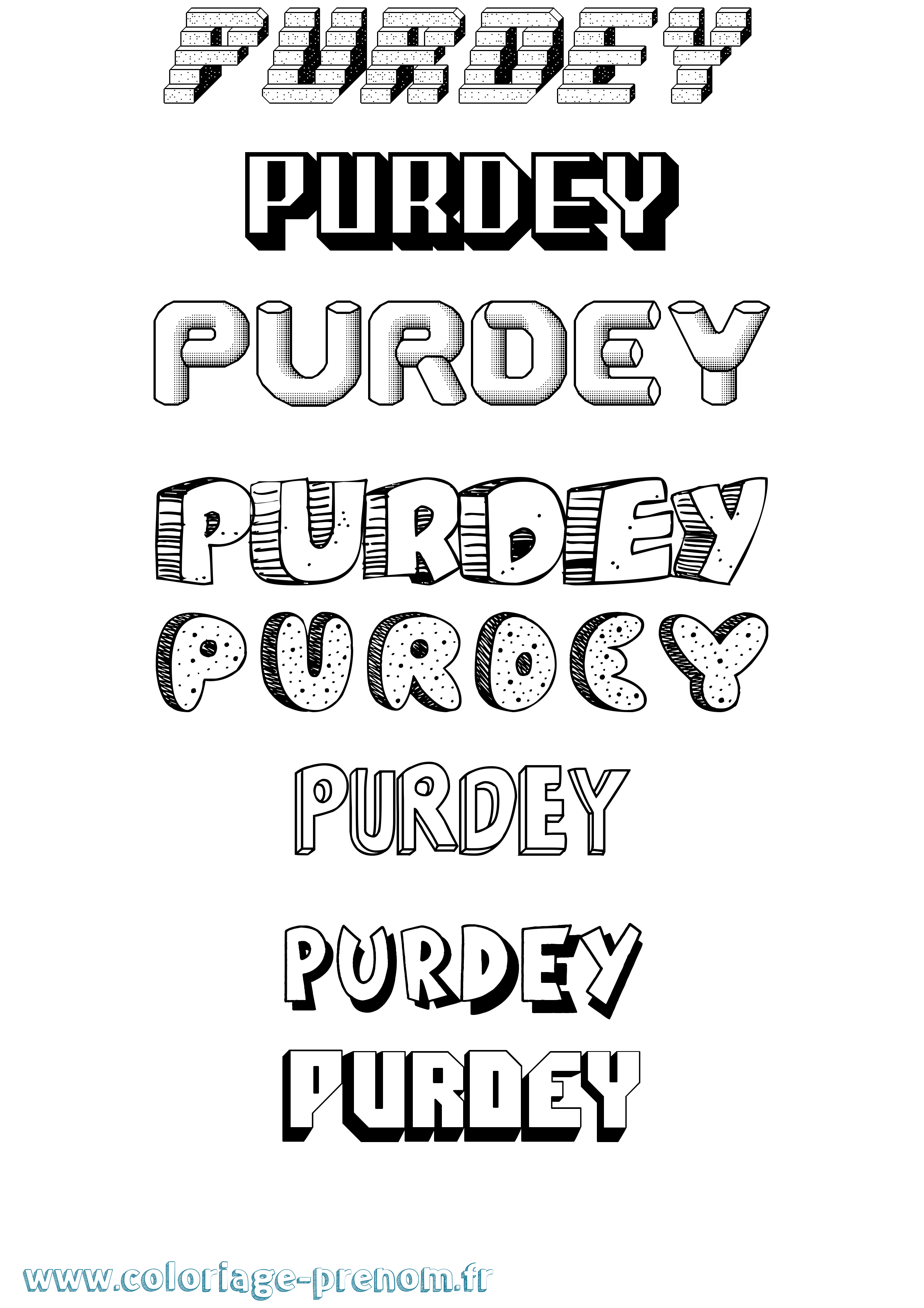 Coloriage Purdey Effet 3D Coloriage prénom Purdey Effet 3D