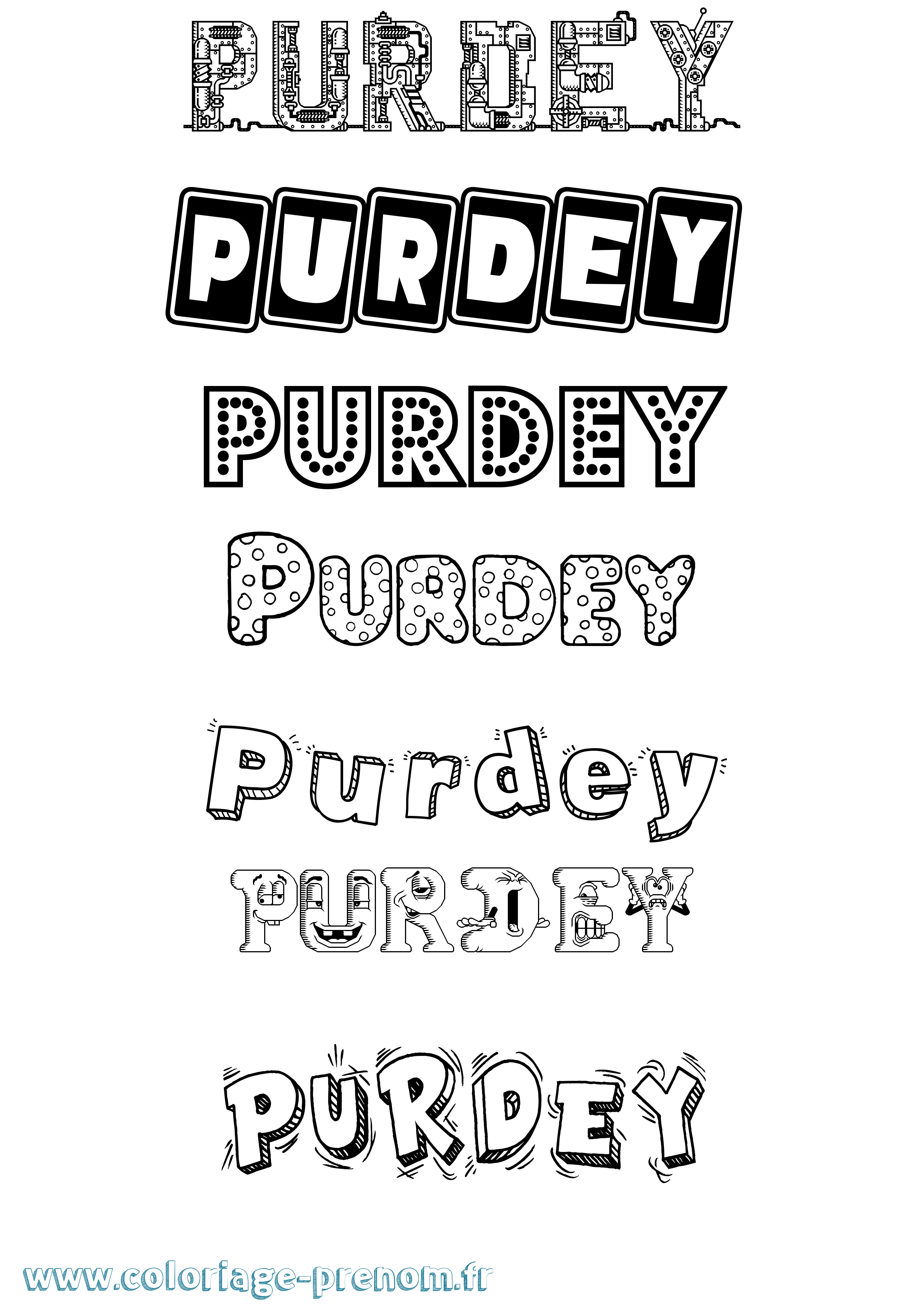 Coloriage Purdey Fun Coloriage prénom Purdey Fun