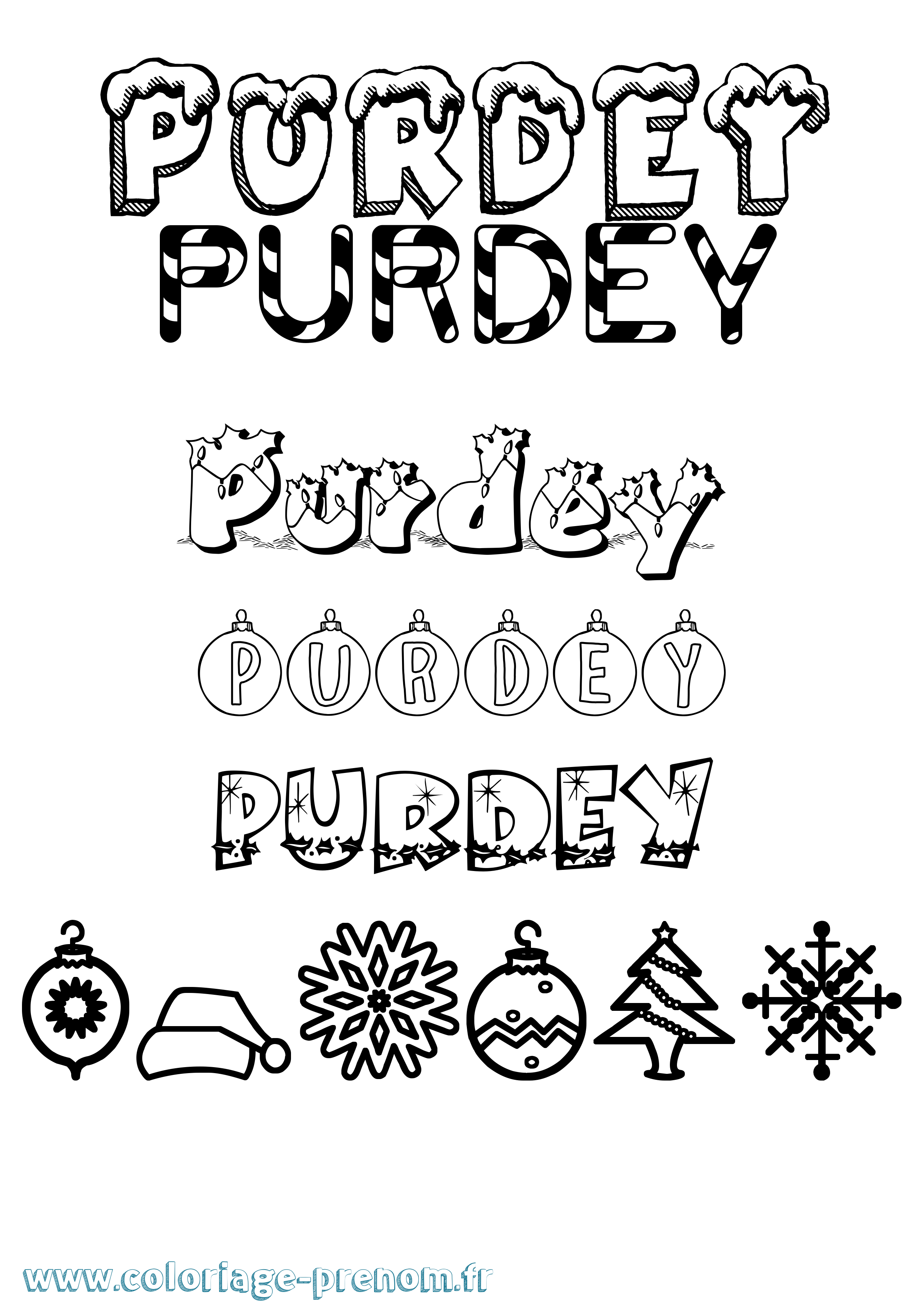 Coloriage Purdey Noël Coloriage prénom Purdey Noël