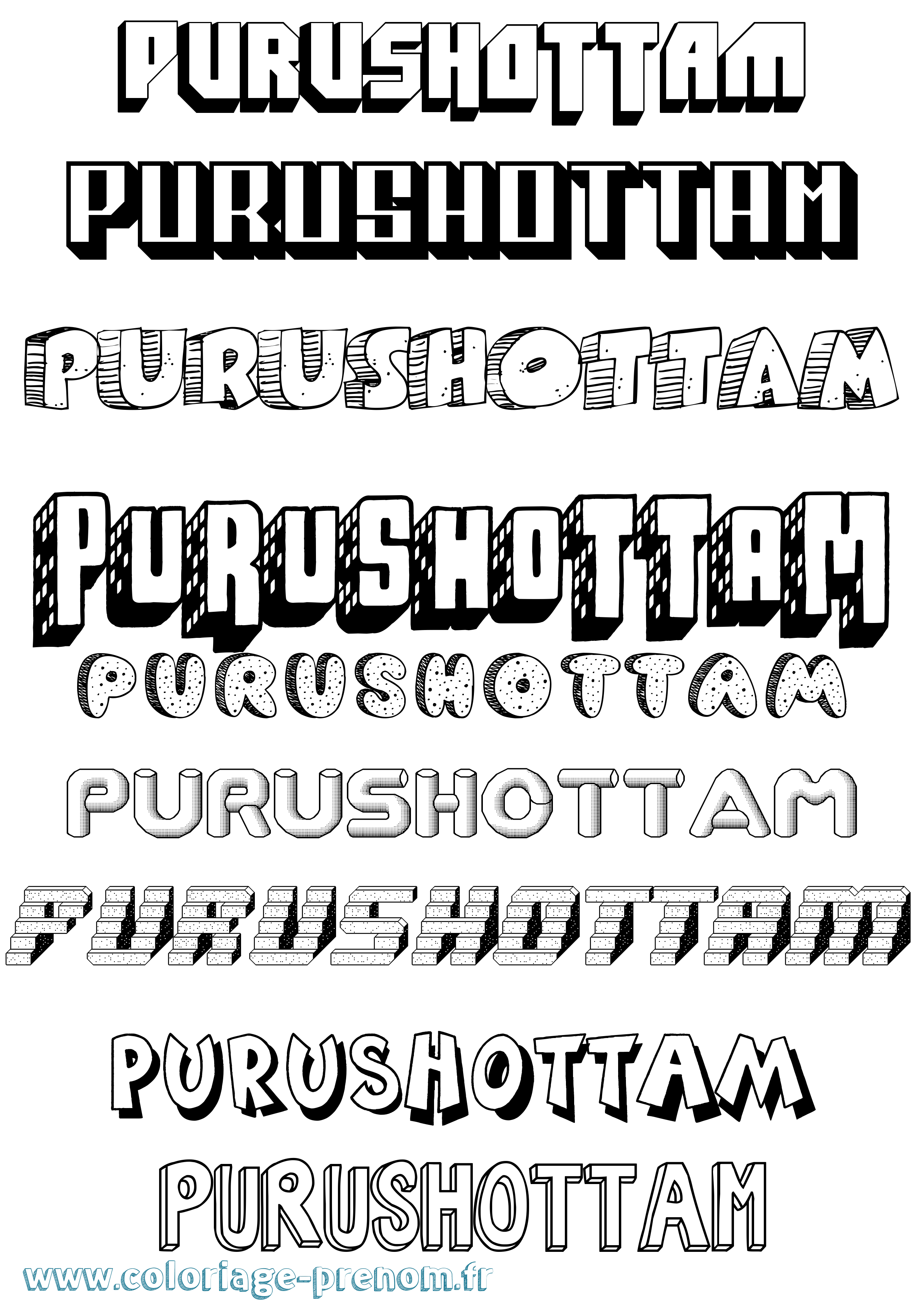 Coloriage Purushottam Effet 3D Coloriage prénom Purushottam Effet 3D