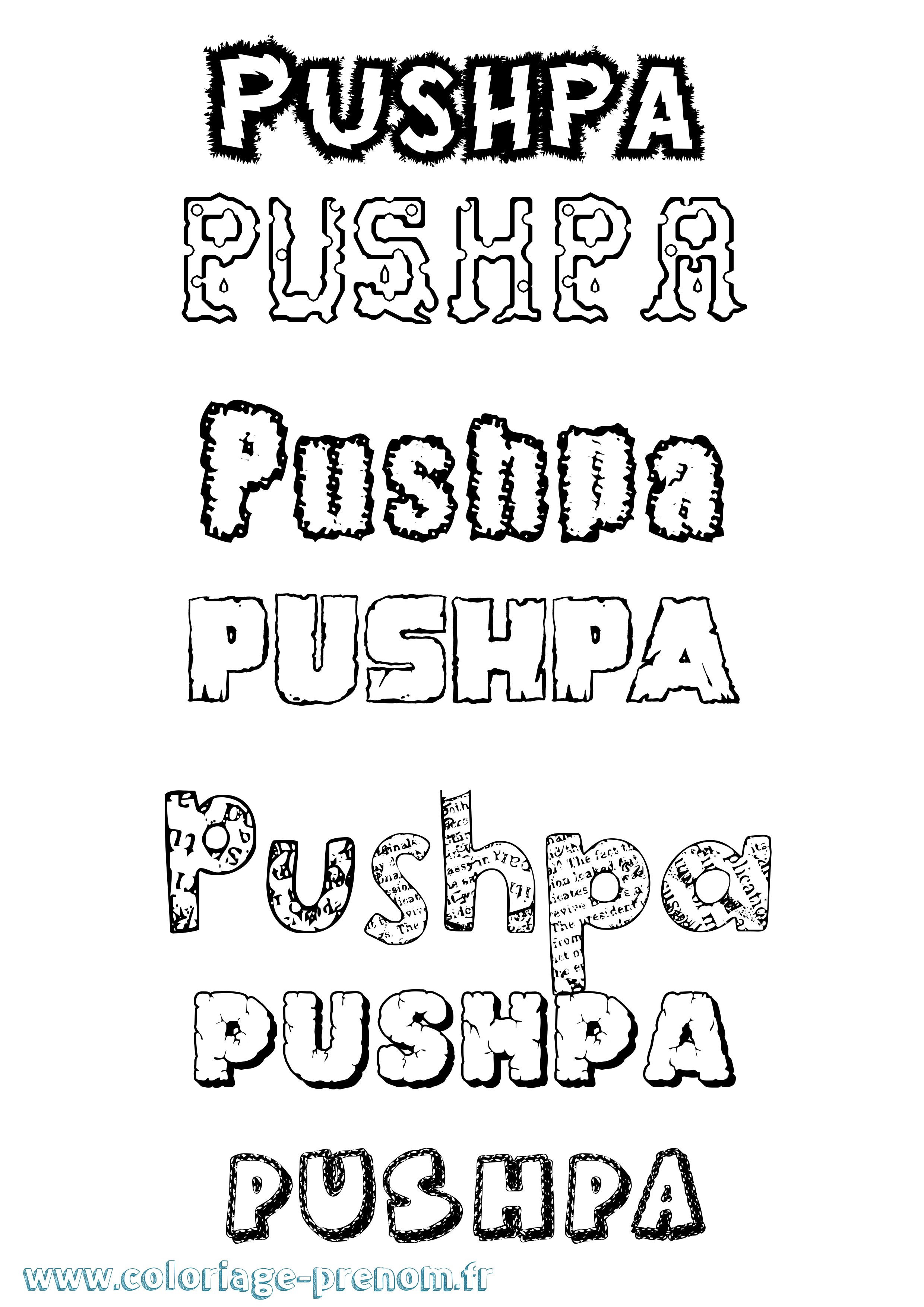 Coloriage Pushpa Destructuré Coloriage prénom Pushpa Destructuré