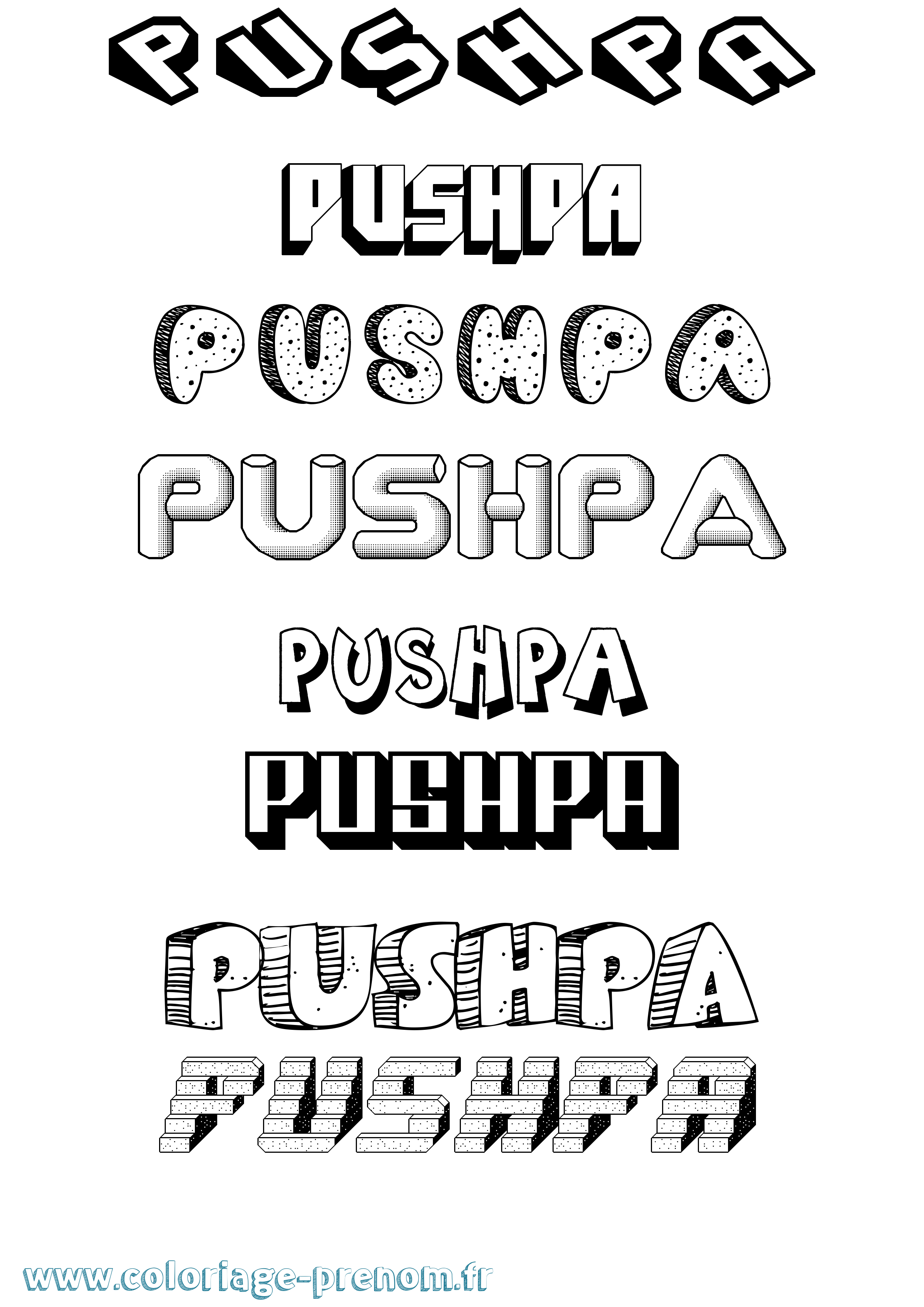 Coloriage Pushpa Effet 3D Coloriage prénom Pushpa Effet 3D