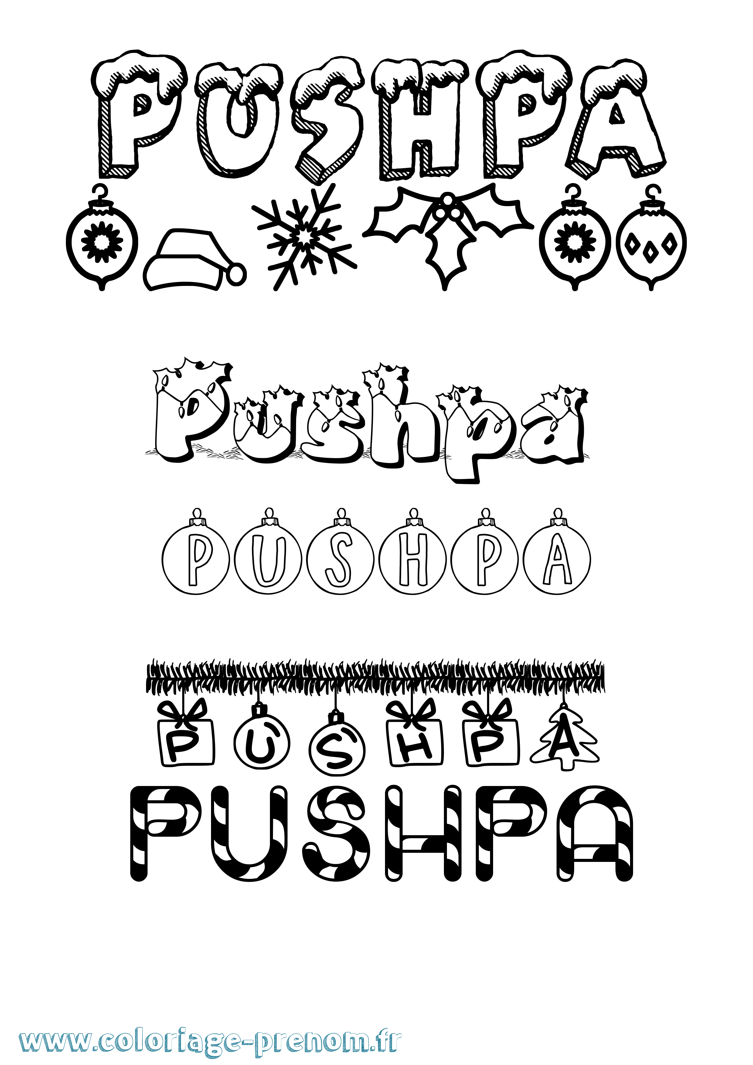 Coloriage Pushpa Noël Coloriage prénom Pushpa Noël