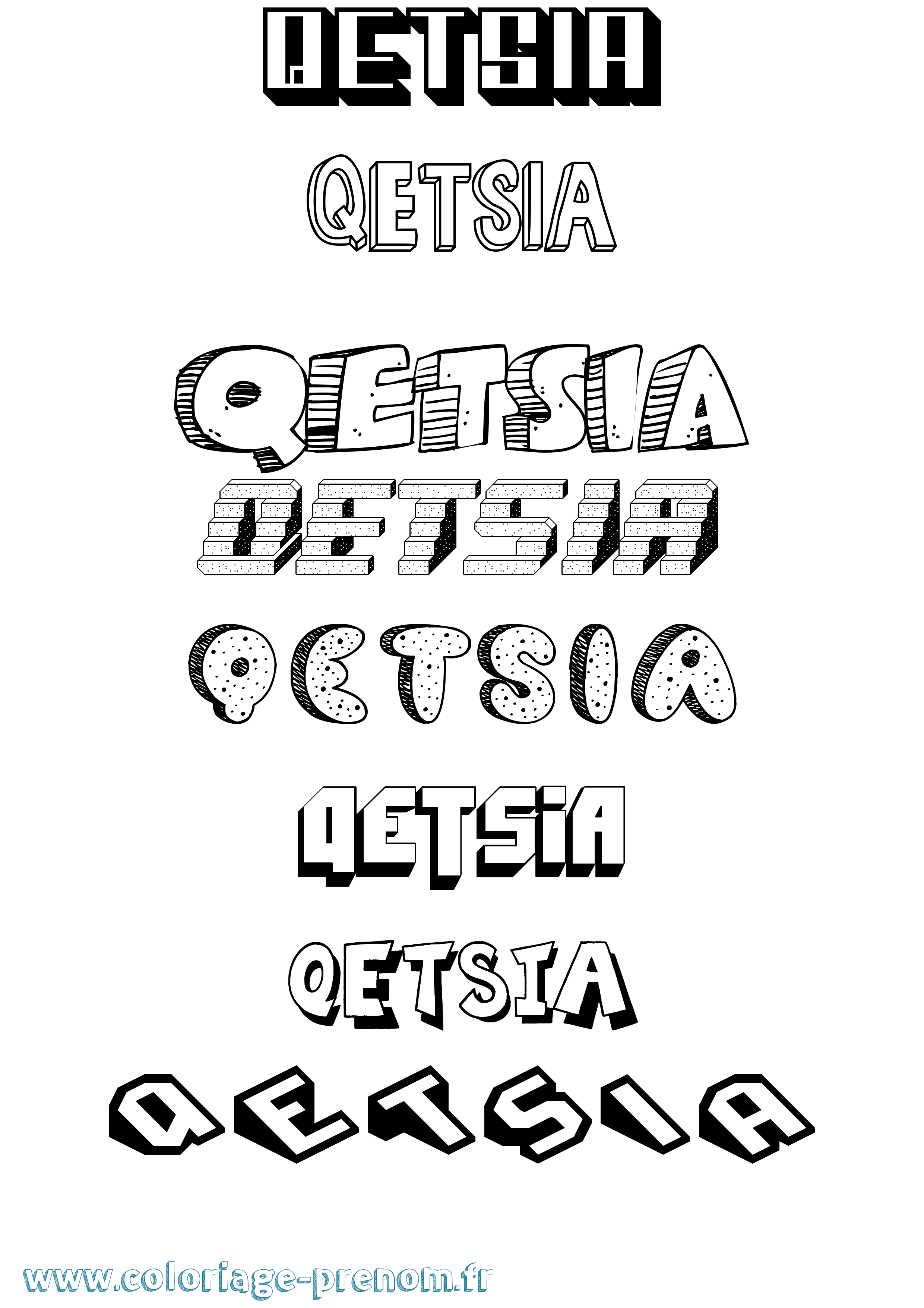 Coloriage Qetsia Effet 3D Coloriage prénom Qetsia Effet 3D