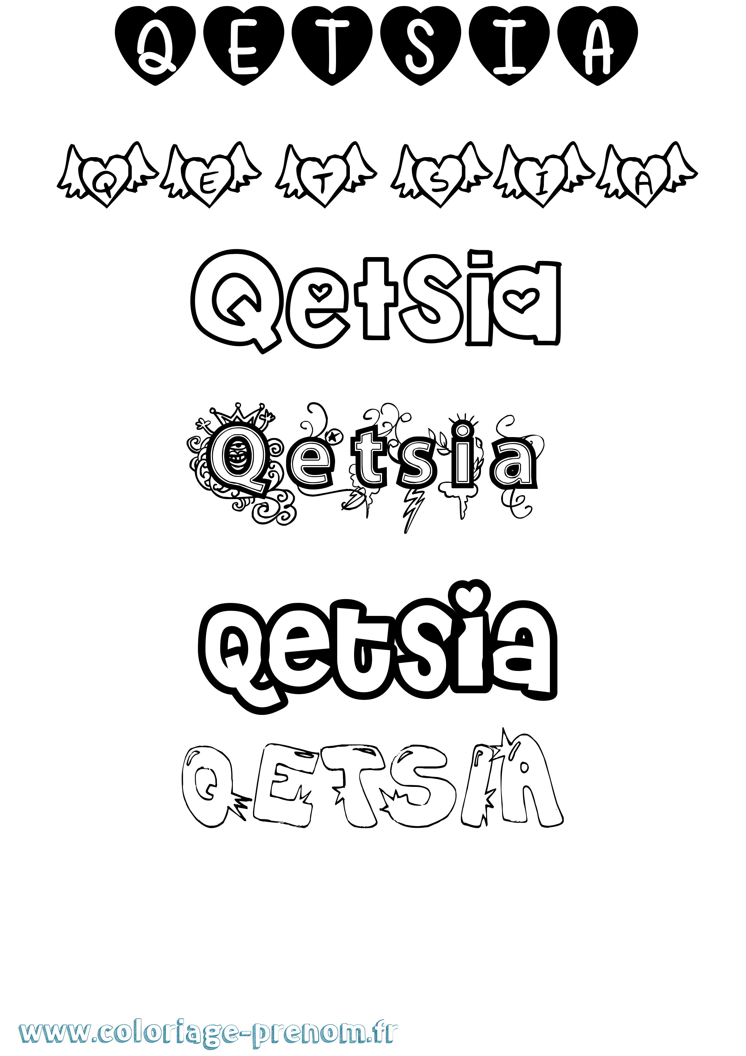Coloriage Qetsia Girly Coloriage prénom Qetsia Girly