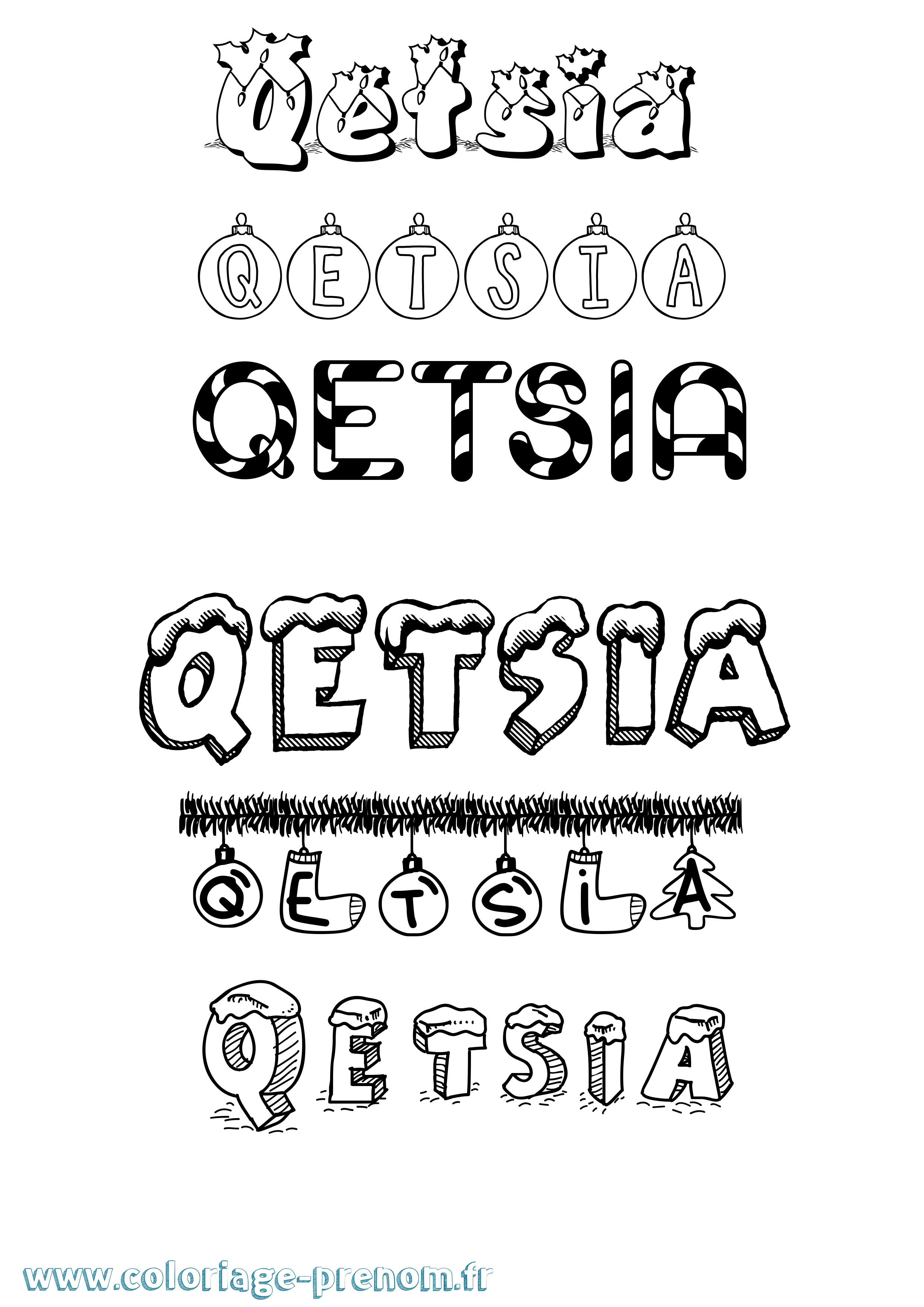Coloriage Qetsia Noël Coloriage prénom Qetsia Noël
