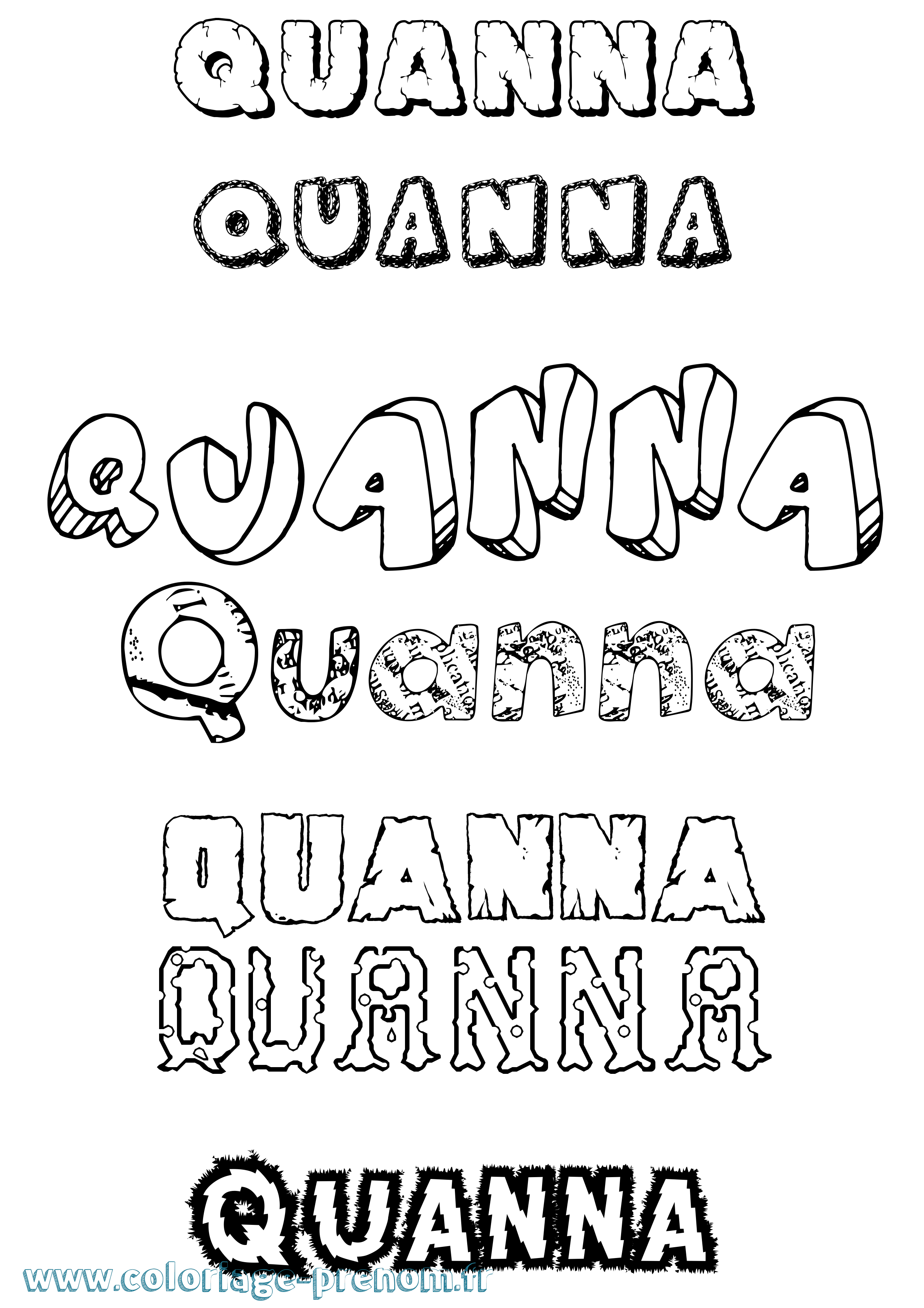 Coloriage Quanna Destructuré Coloriage prénom Quanna Destructuré
