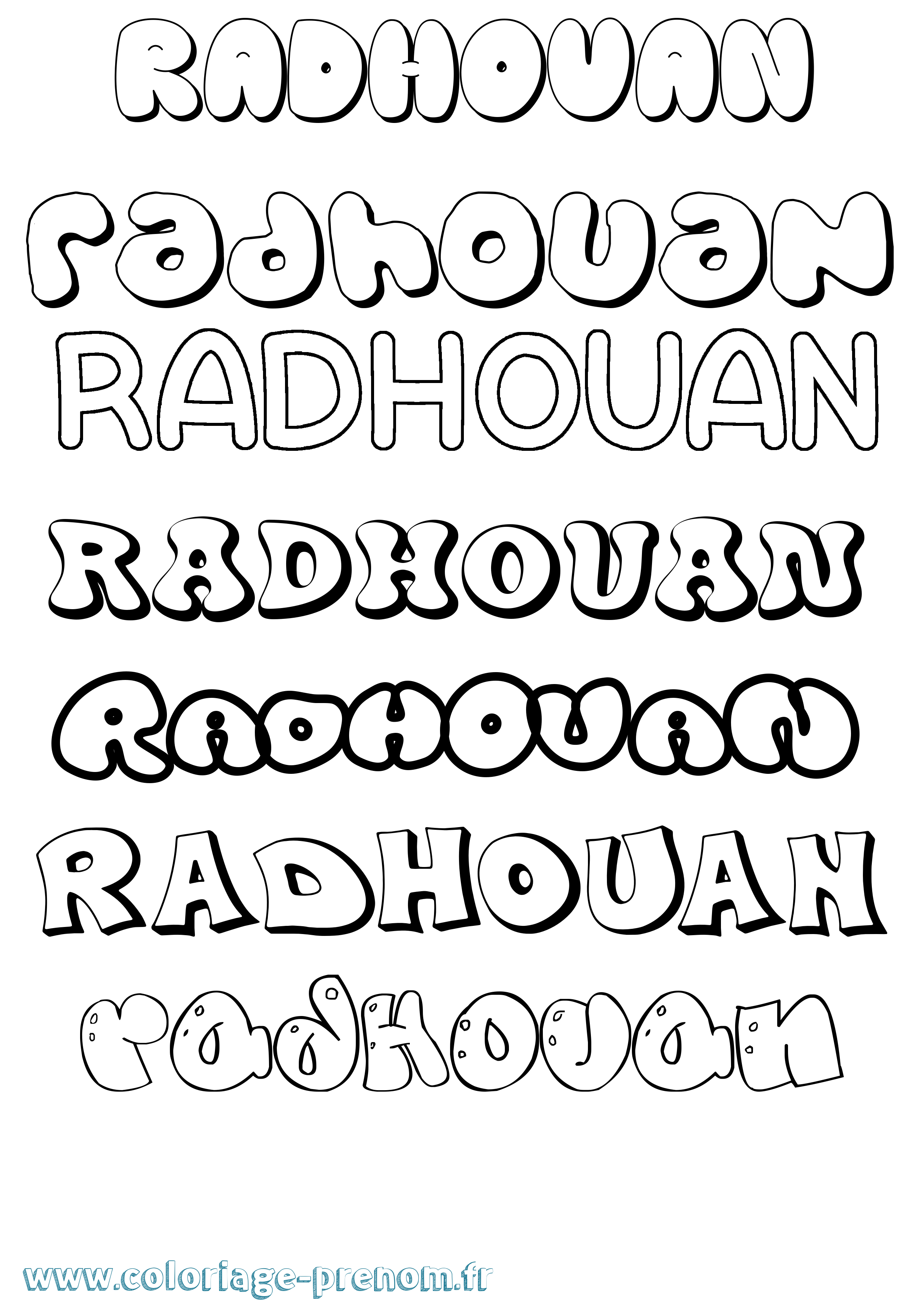 Coloriage Radhouan Bubble Coloriage prénom Radhouan Bubble