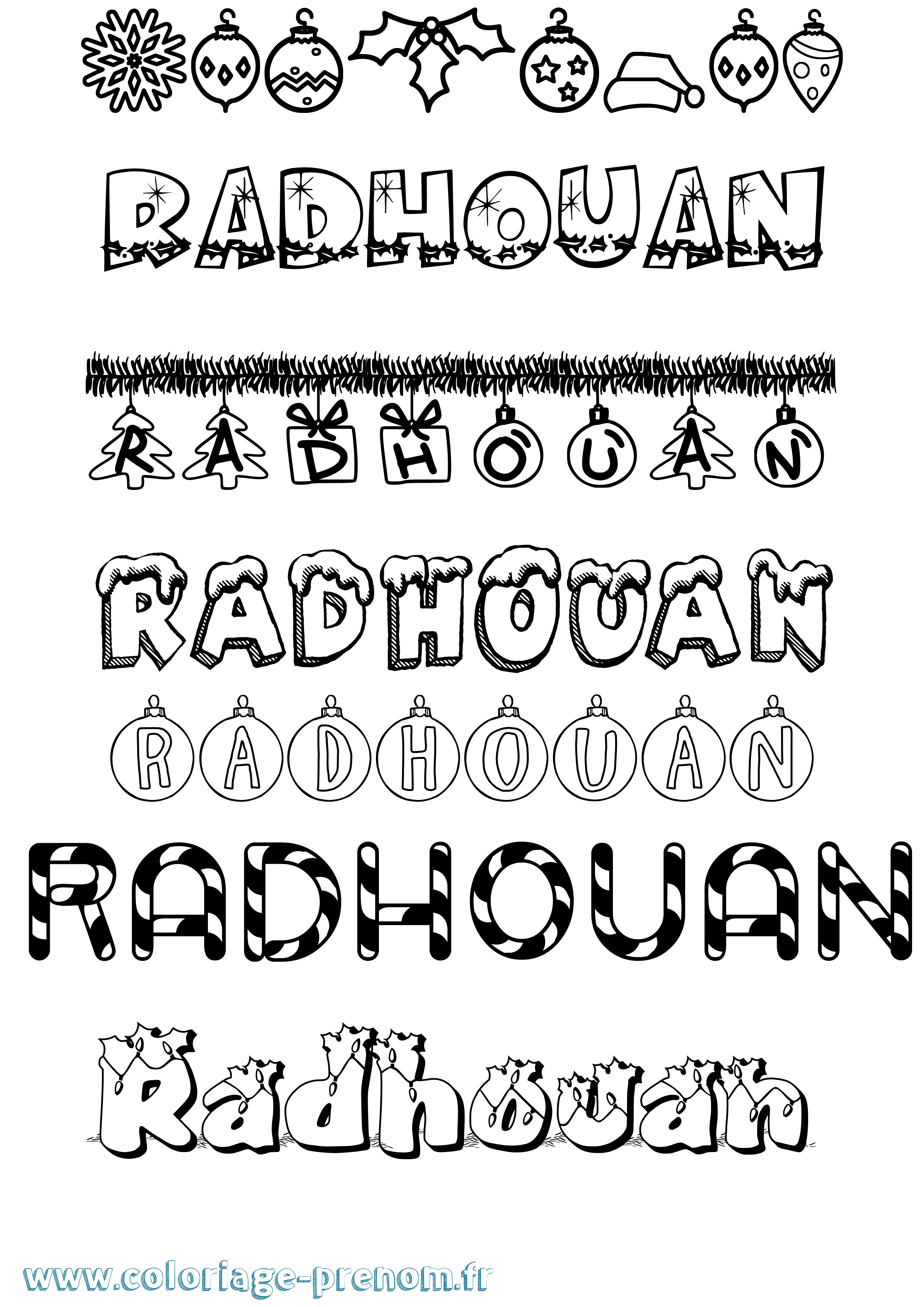 Coloriage Radhouan Noël Coloriage prénom Radhouan Noël
