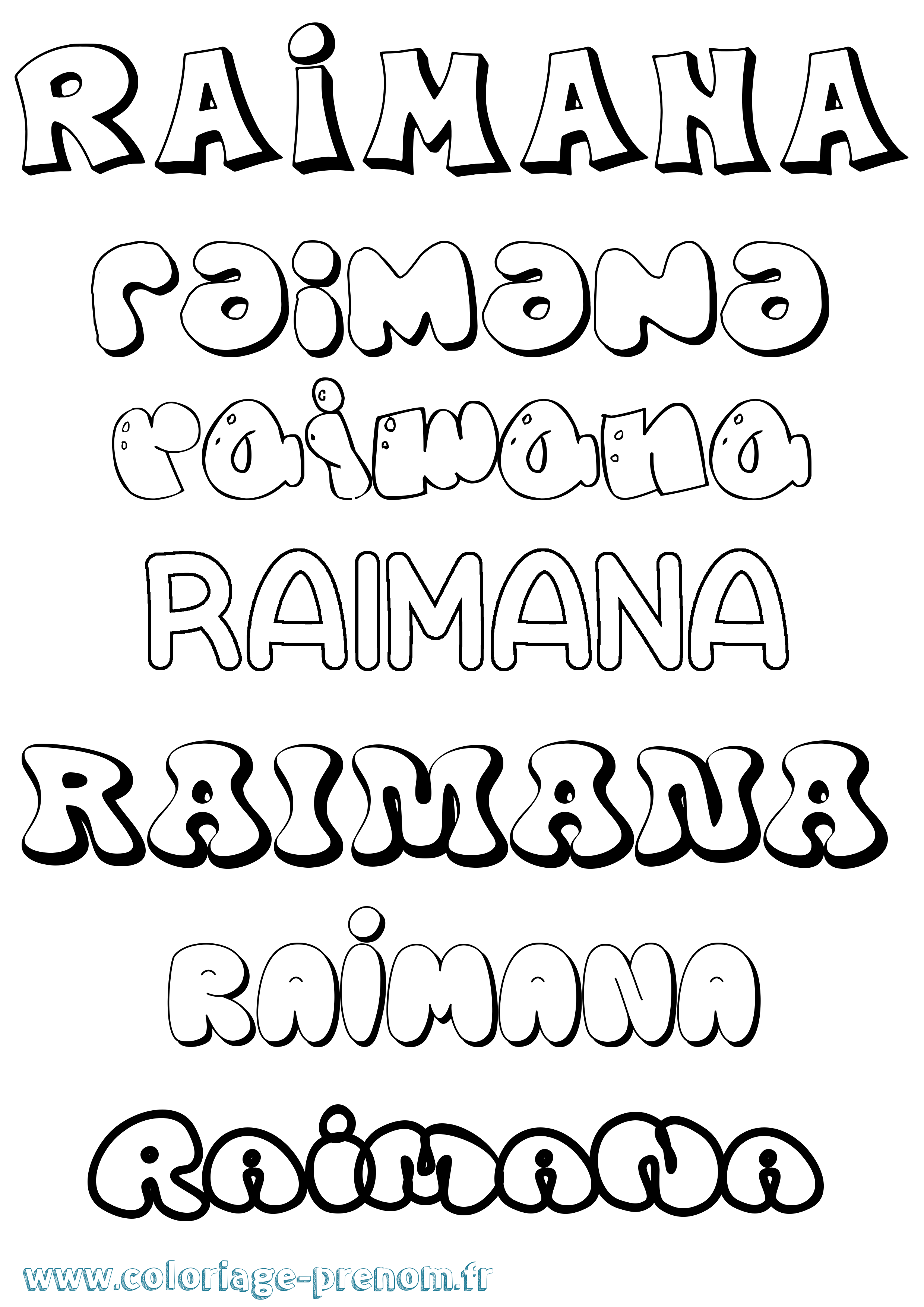Coloriage Raimana Bubble Coloriage prénom Raimana Bubble