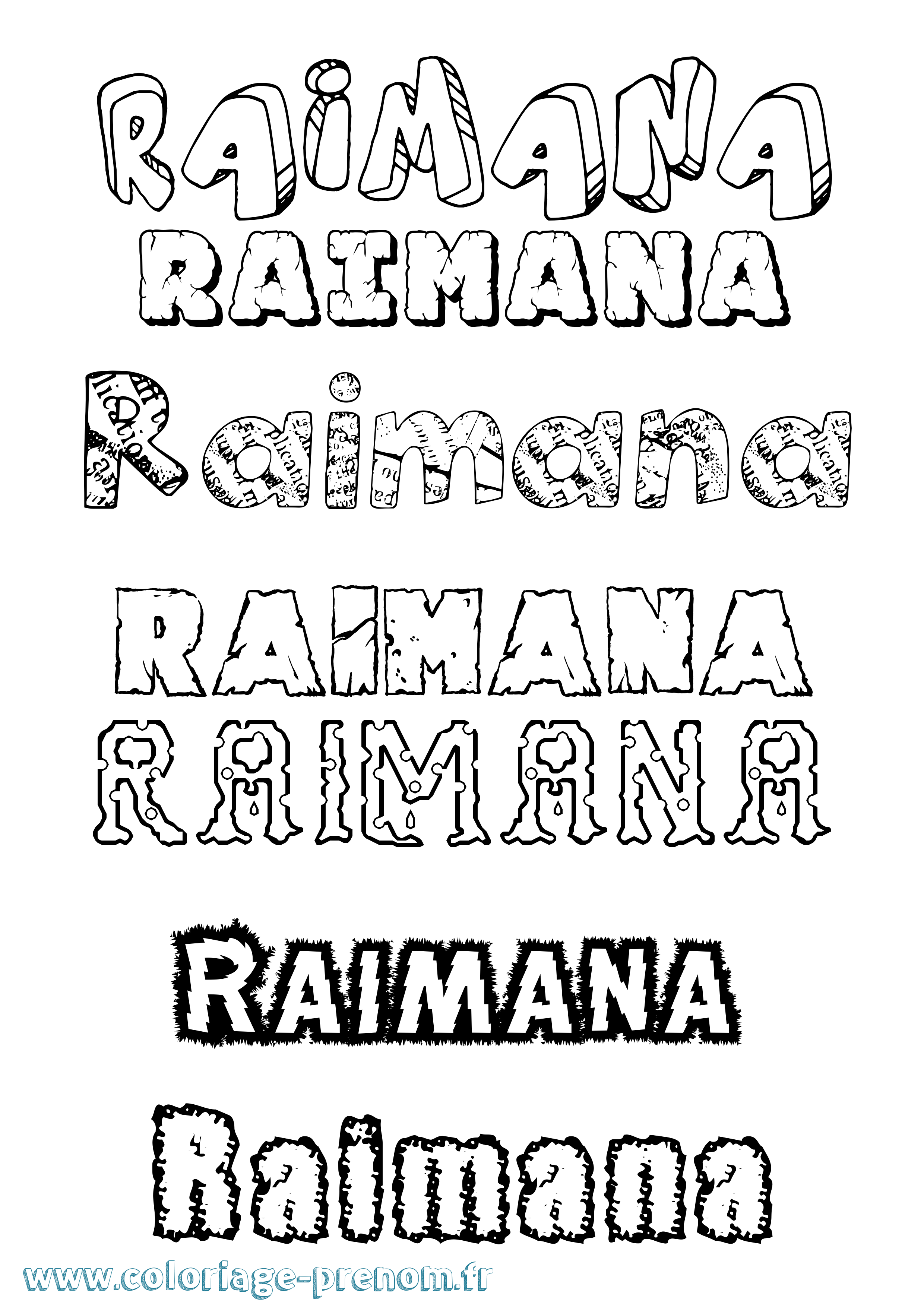 Coloriage Raimana Destructuré Coloriage prénom Raimana Destructuré