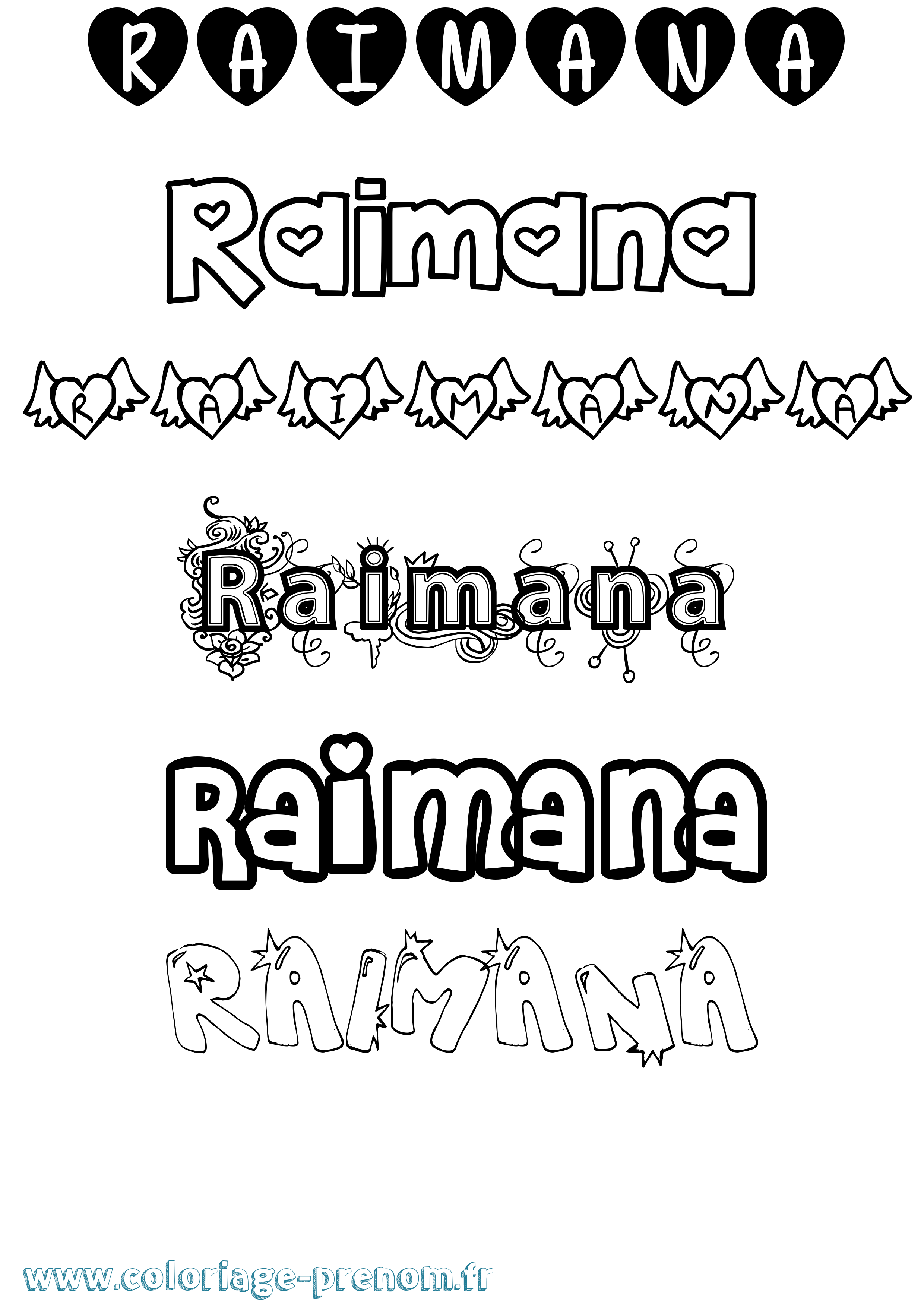 Coloriage Raimana Girly Coloriage prénom Raimana Girly