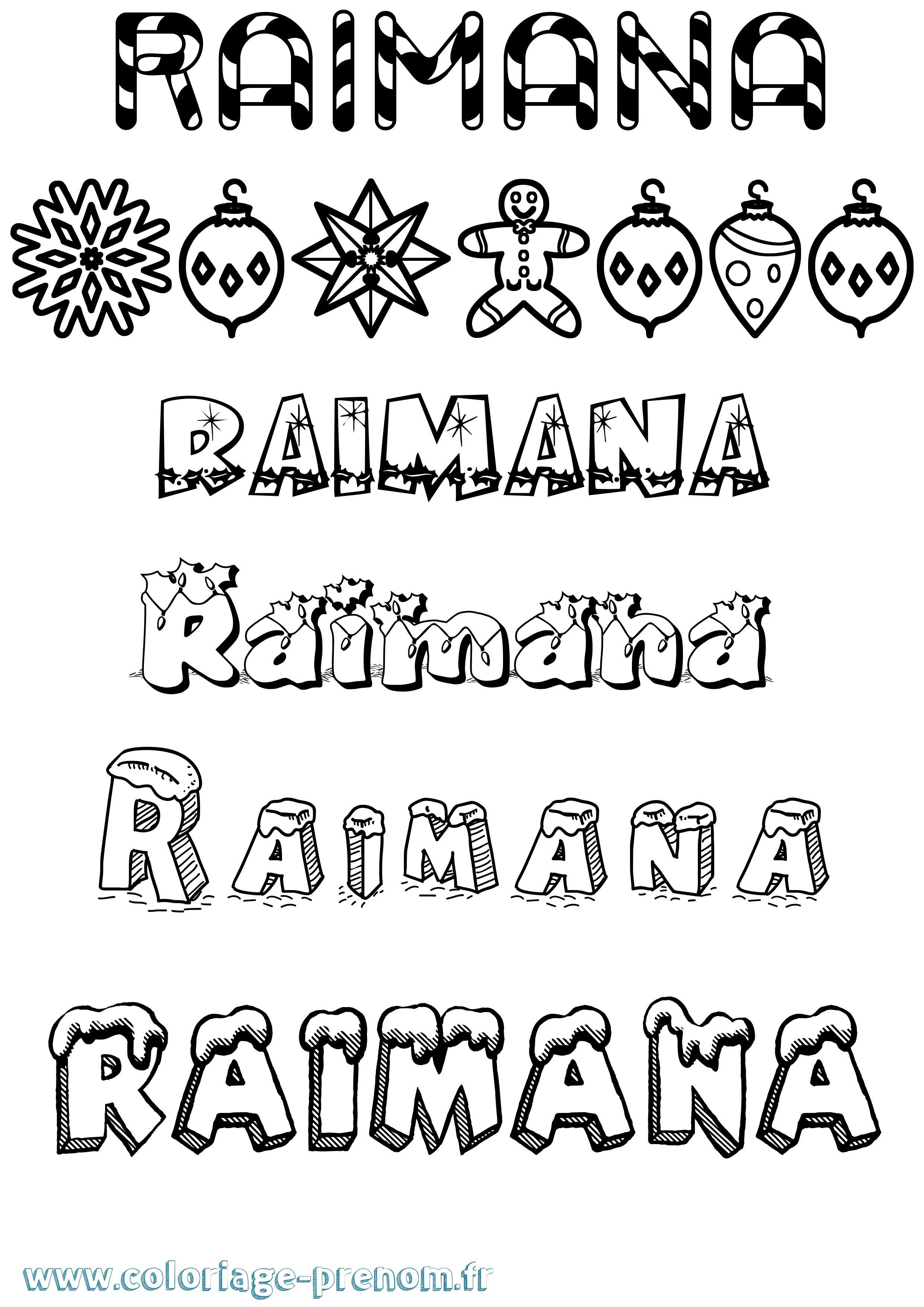 Coloriage Raimana Noël Coloriage prénom Raimana Noël