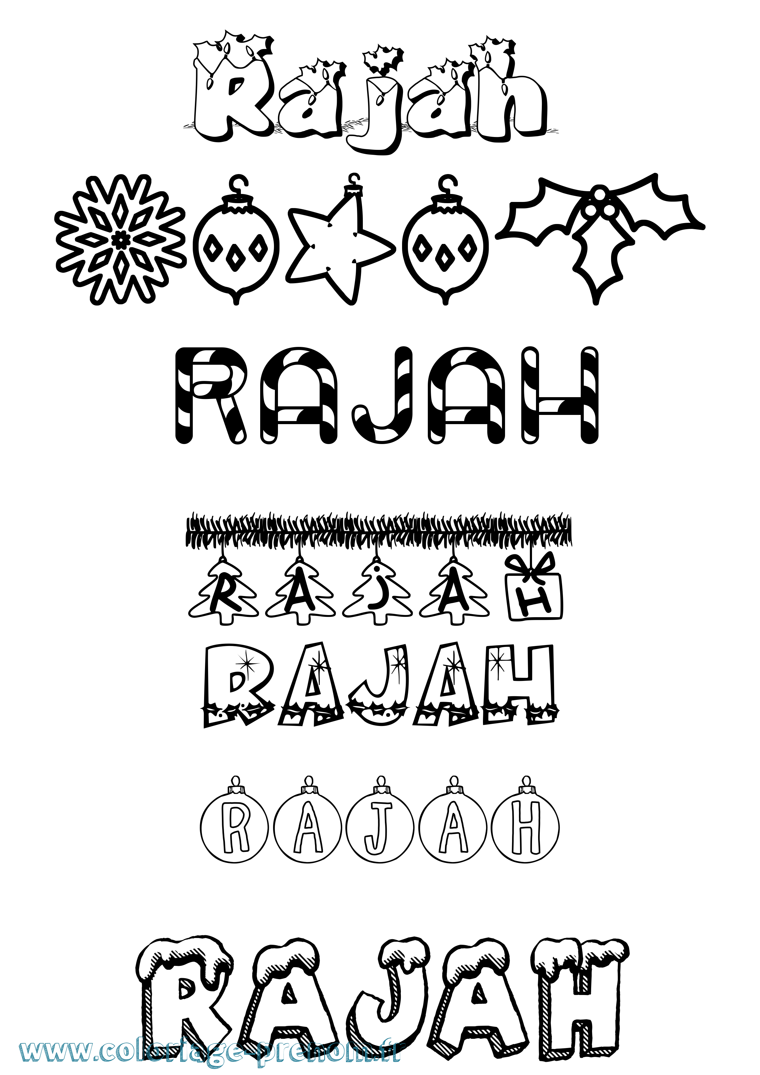 Coloriage Rajah Noël Coloriage prénom Rajah Noël