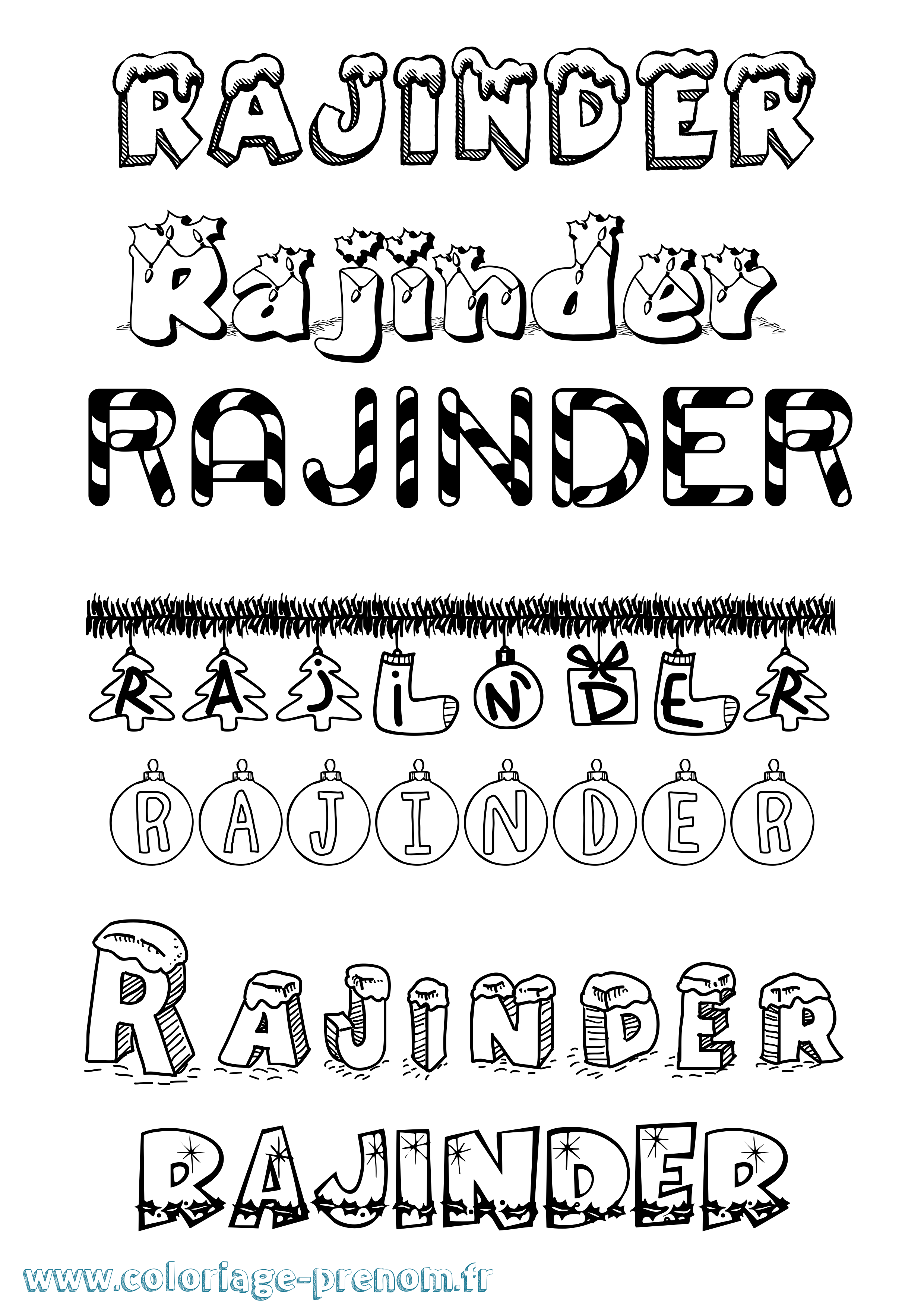 Coloriage Rajinder Noël Coloriage prénom Rajinder Noël