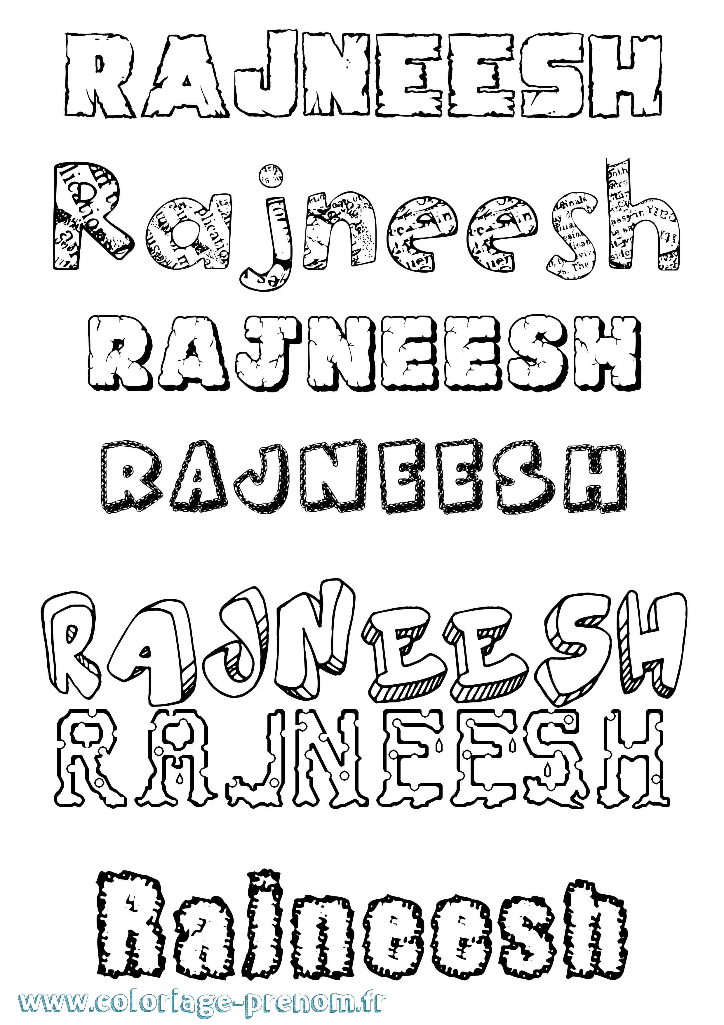 Coloriage Rajneesh Destructuré Coloriage prénom Rajneesh Destructuré
