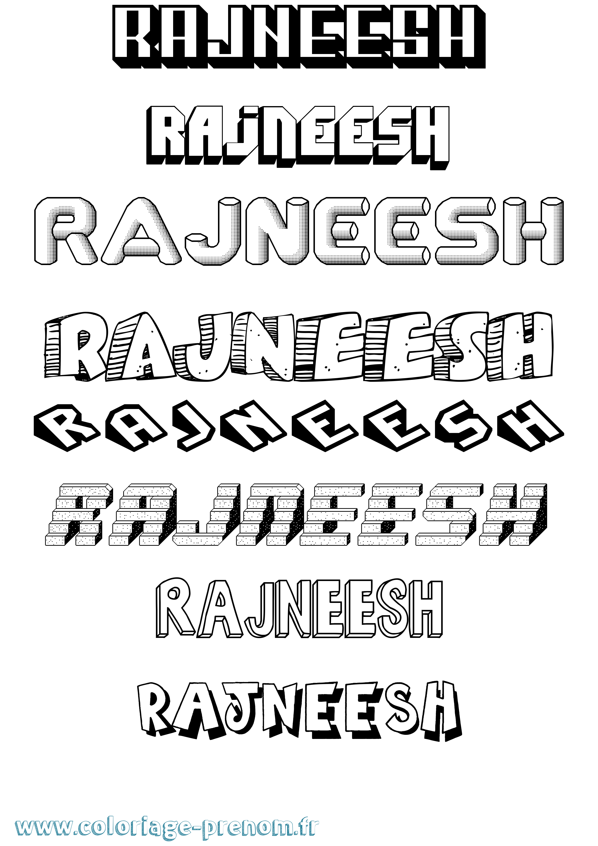 Coloriage Rajneesh Effet 3D Coloriage prénom Rajneesh Effet 3D
