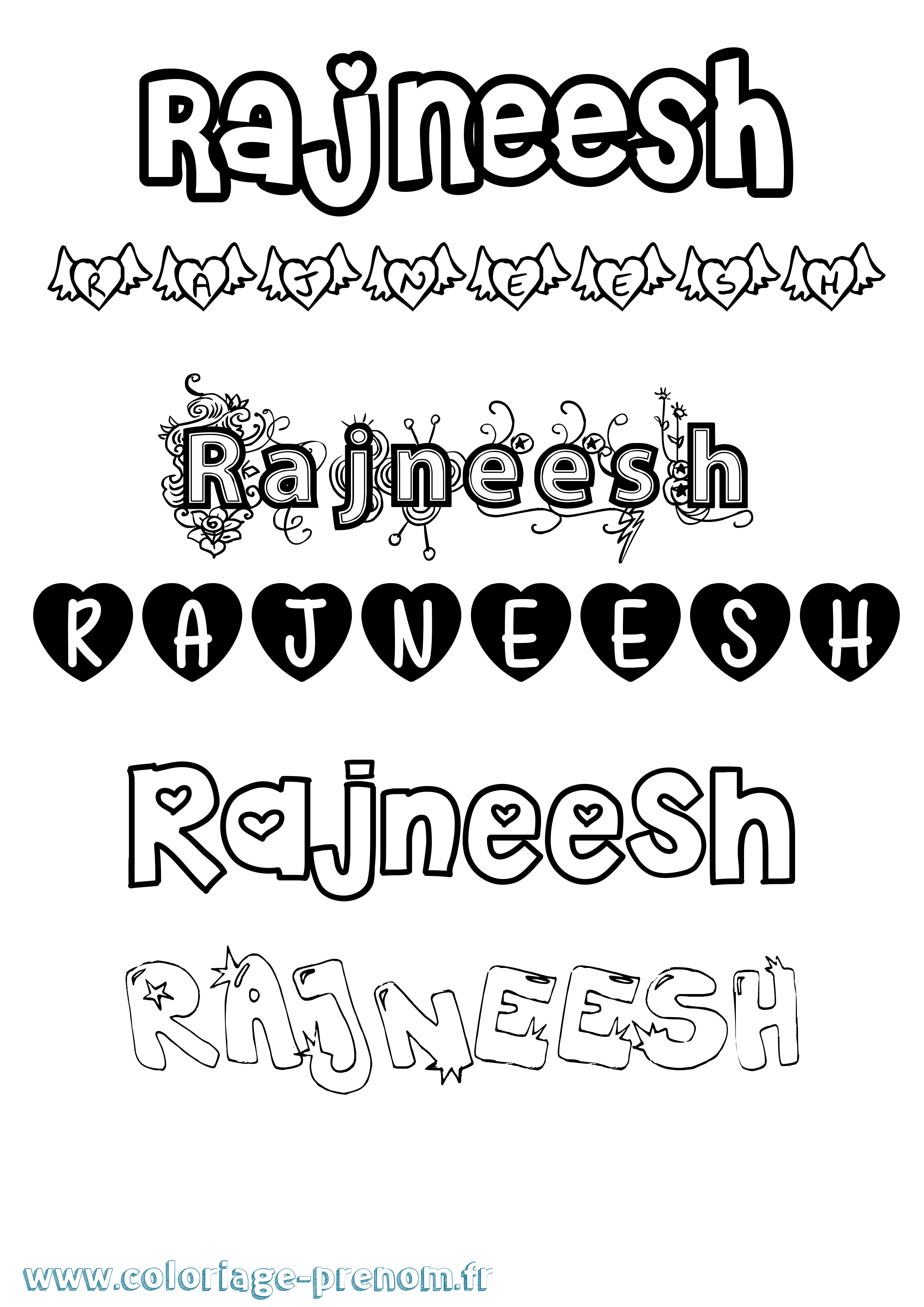 Coloriage Rajneesh Girly Coloriage prénom Rajneesh Girly