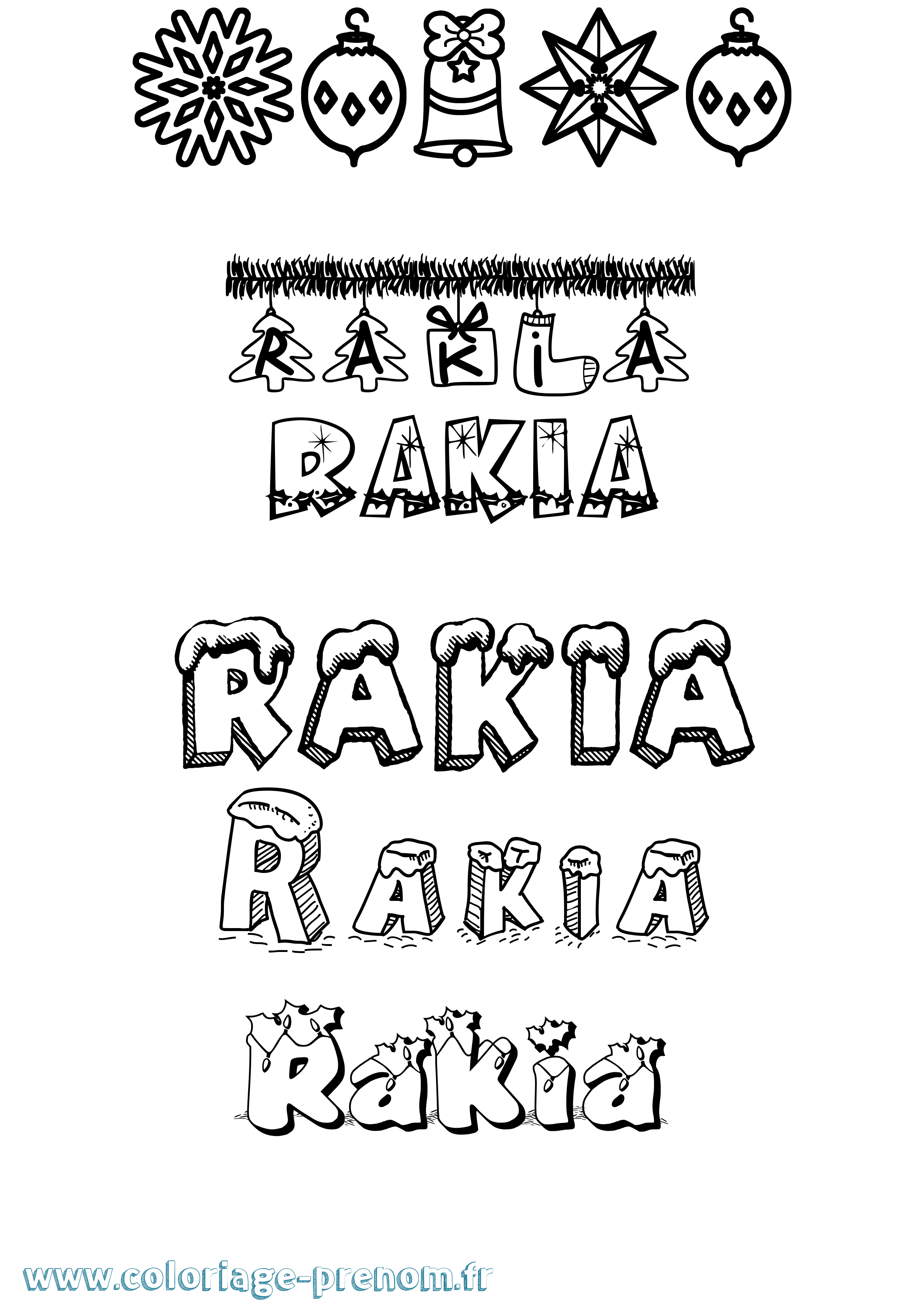 Coloriage Rakia Noël Coloriage prénom Rakia Noël
