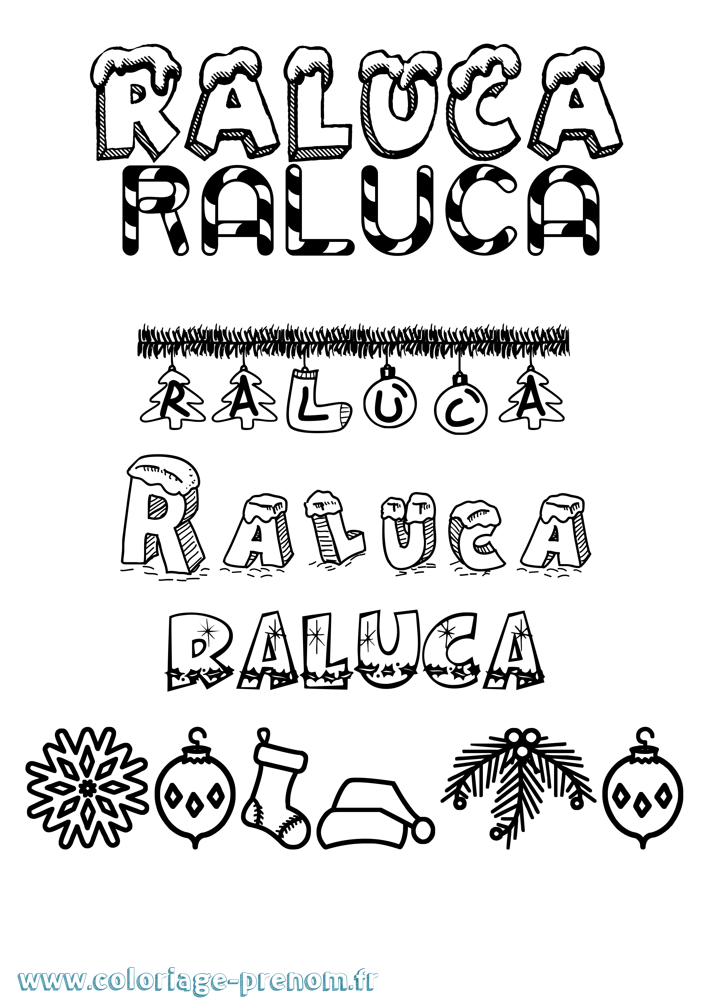 Coloriage Raluca Noël Coloriage prénom Raluca Noël