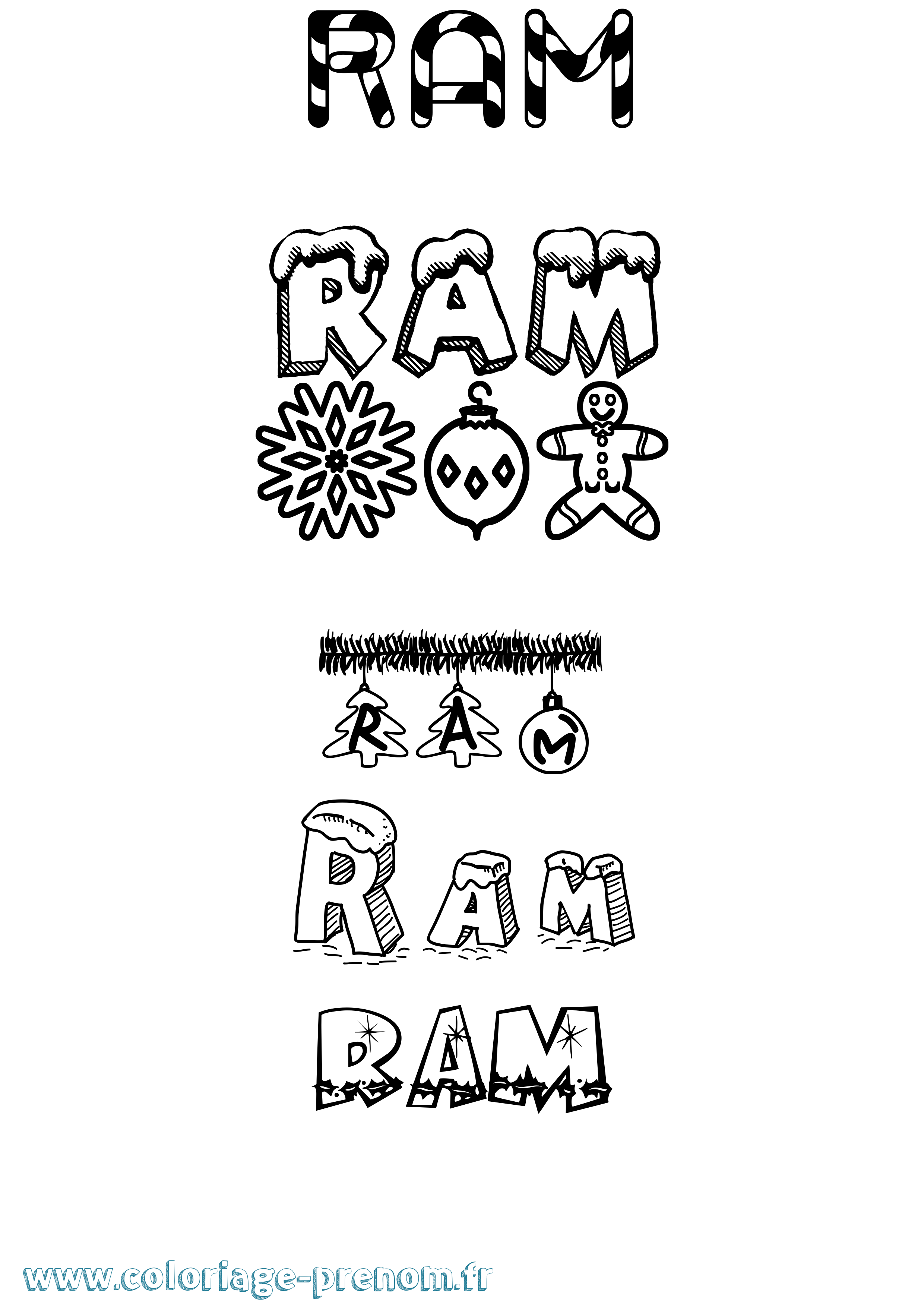 Coloriage Ram Noël Coloriage prénom Ram Noël
