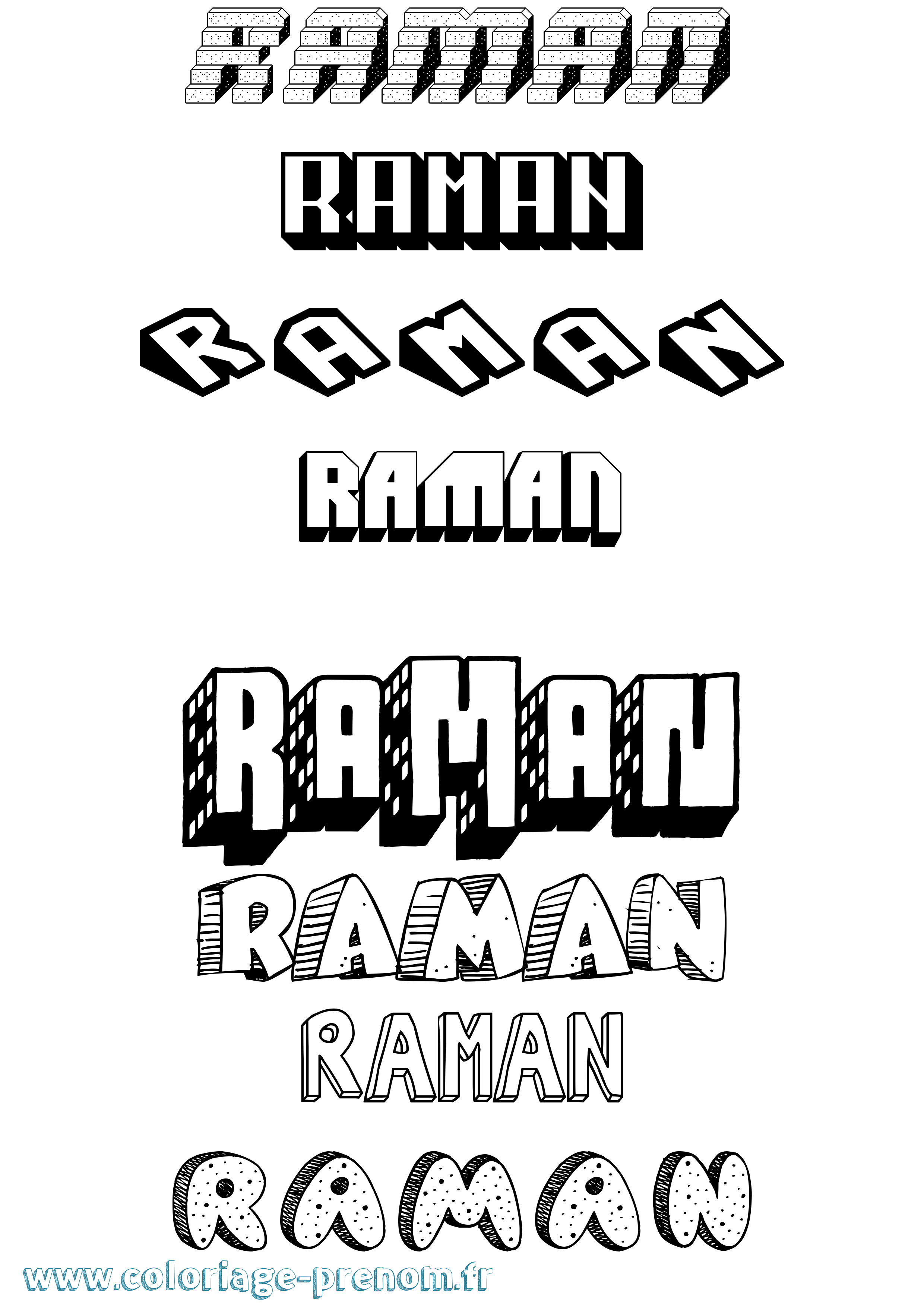 Coloriage Raman Effet 3D Coloriage prénom Raman Effet 3D
