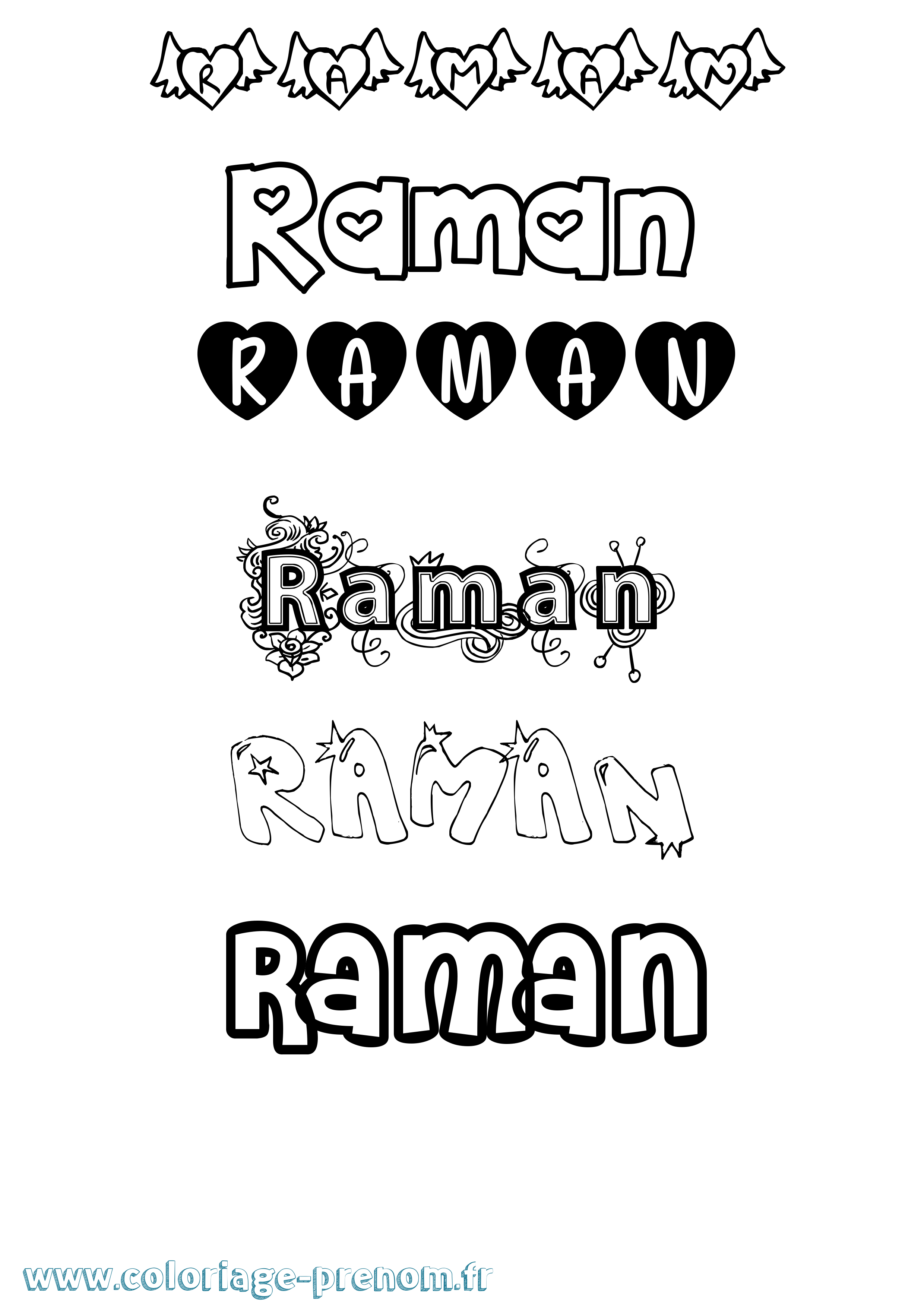 Coloriage Raman Girly Coloriage prénom Raman Girly