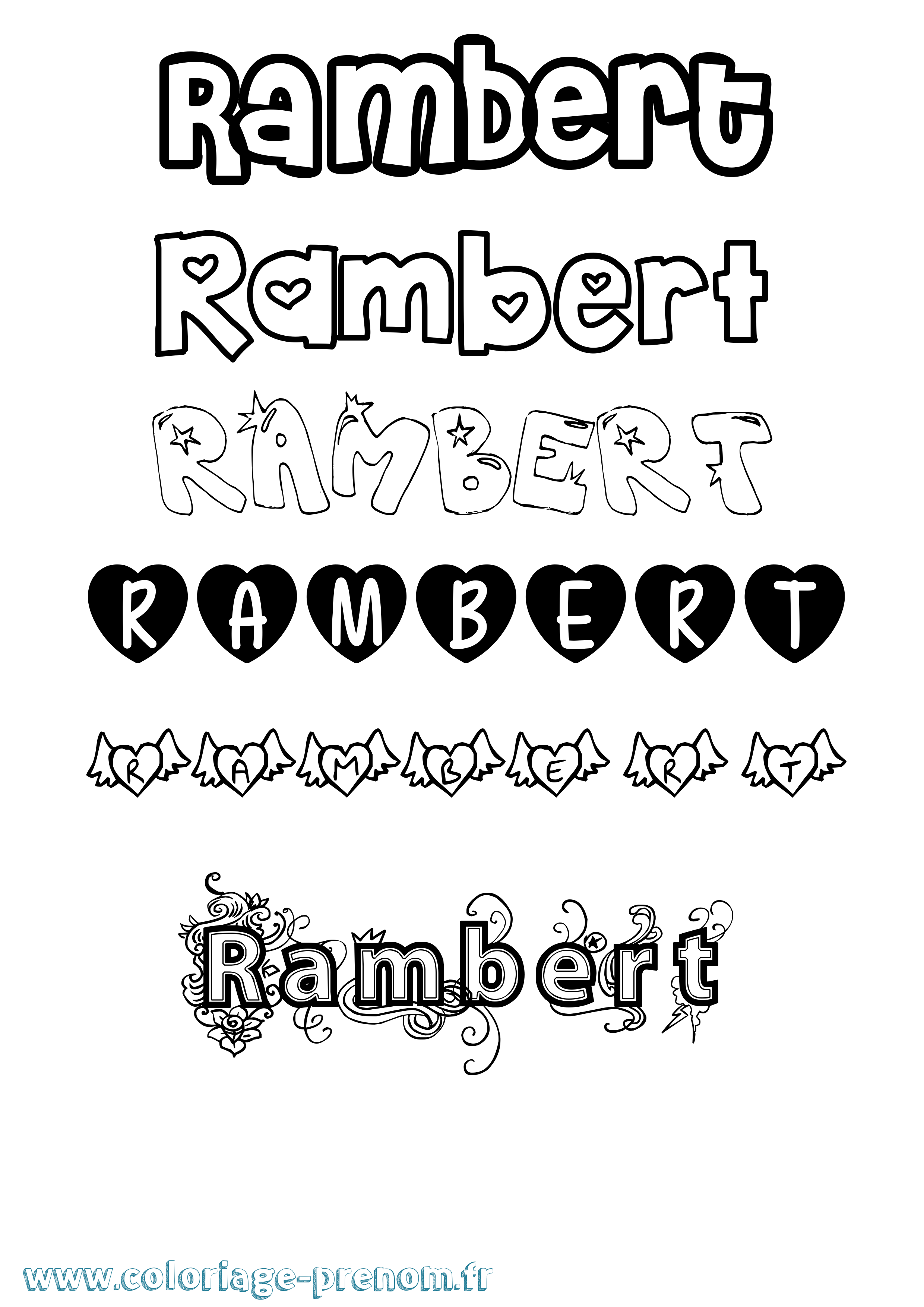 Coloriage Rambert Girly Coloriage prénom Rambert Girly