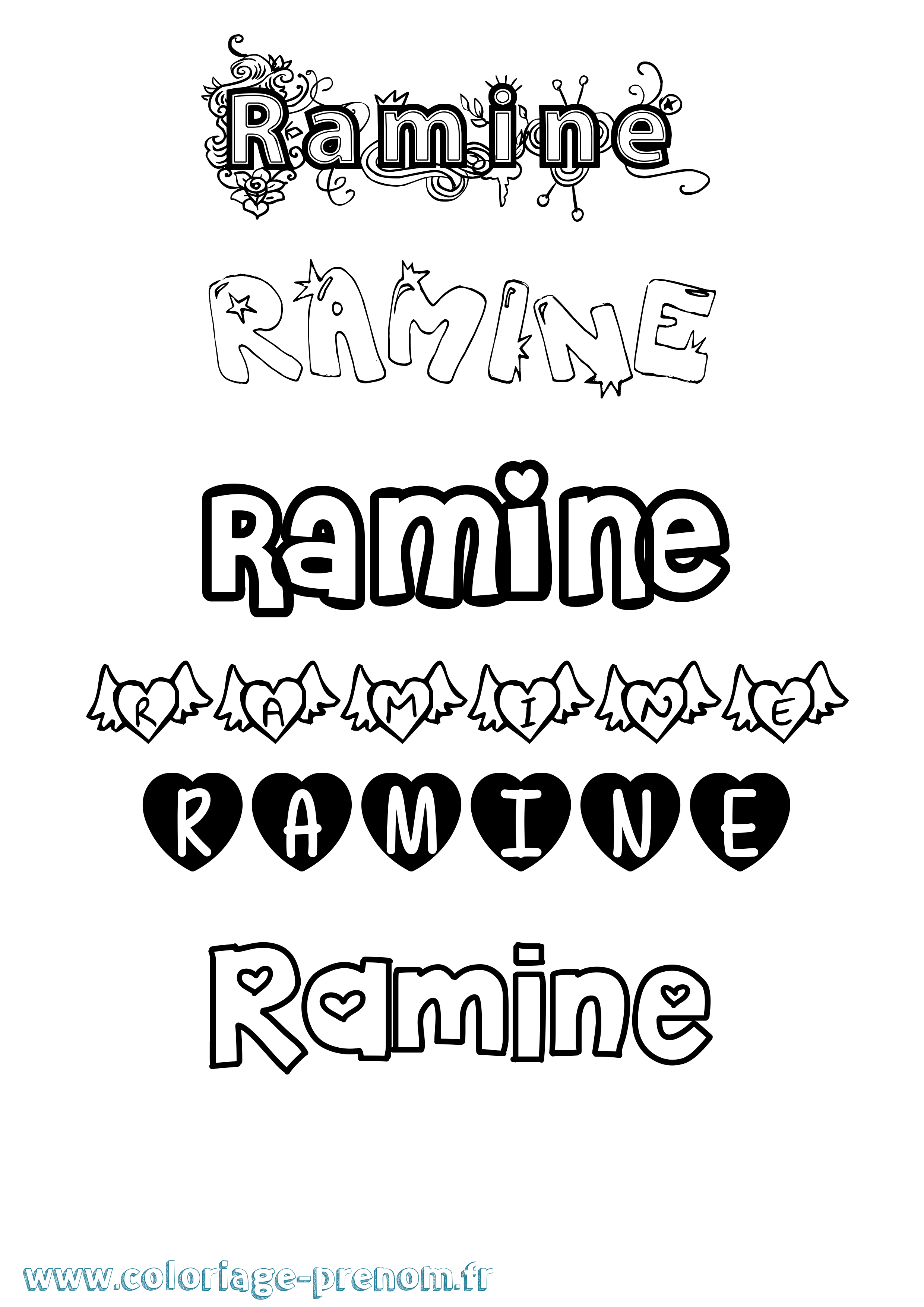 Coloriage Ramine Girly Coloriage prénom Ramine Girly