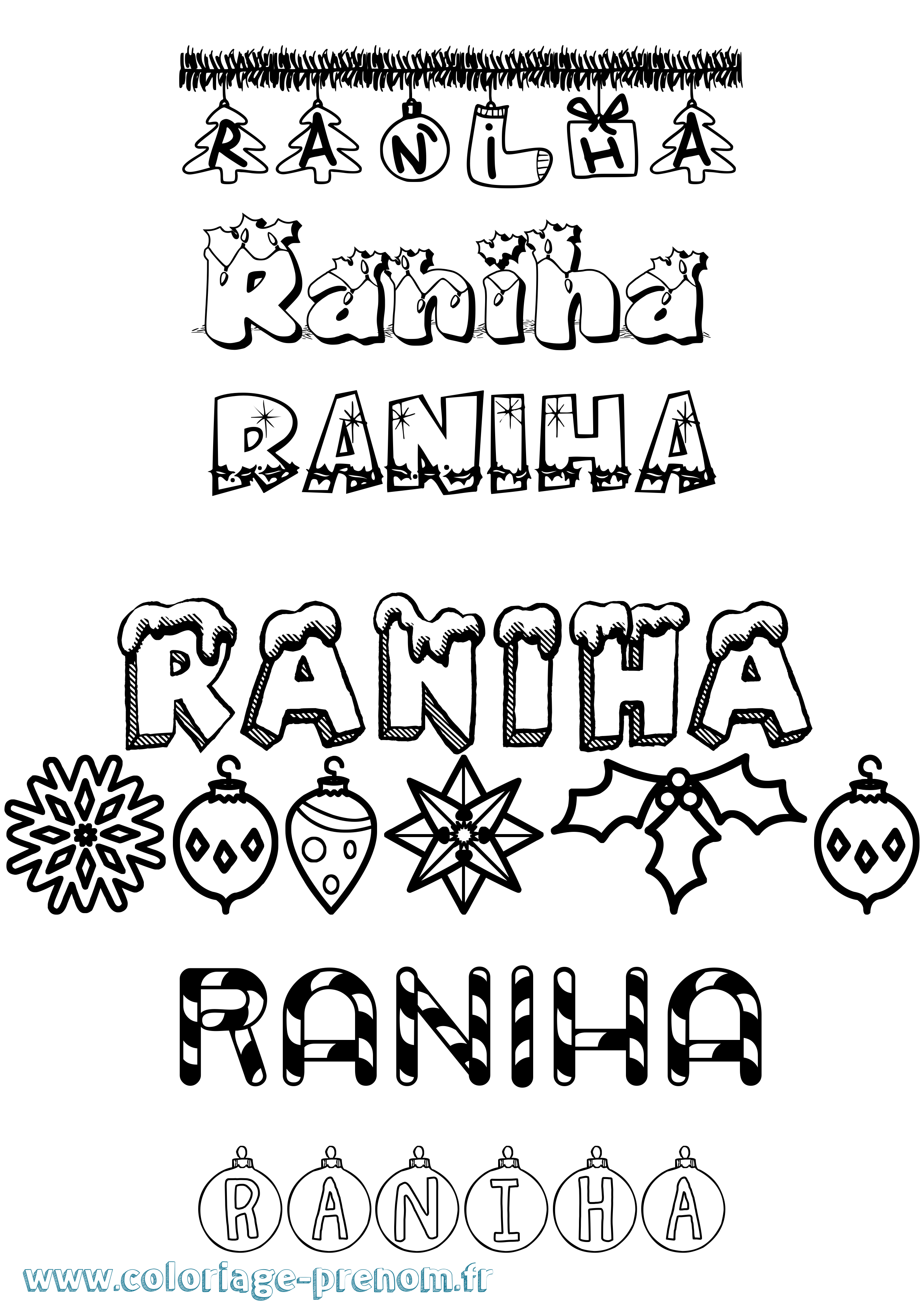 Coloriage Raniha Noël Coloriage prénom Raniha Noël