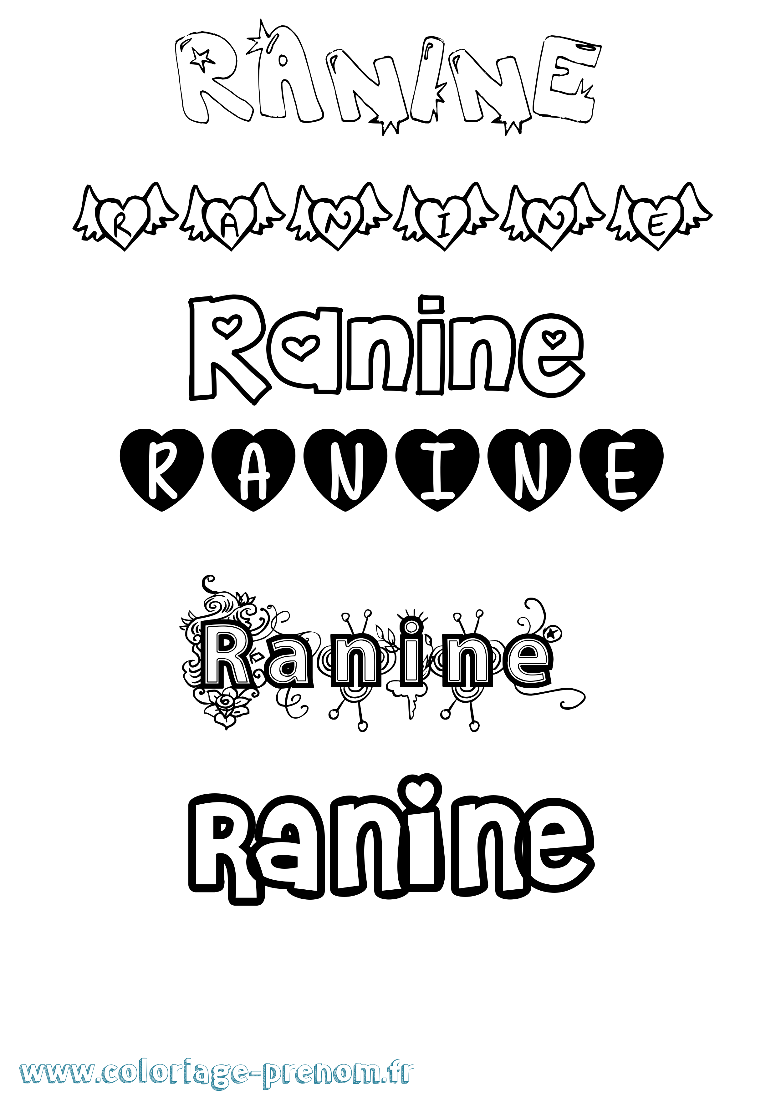 Coloriage Ranine Girly Coloriage prénom Ranine Girly