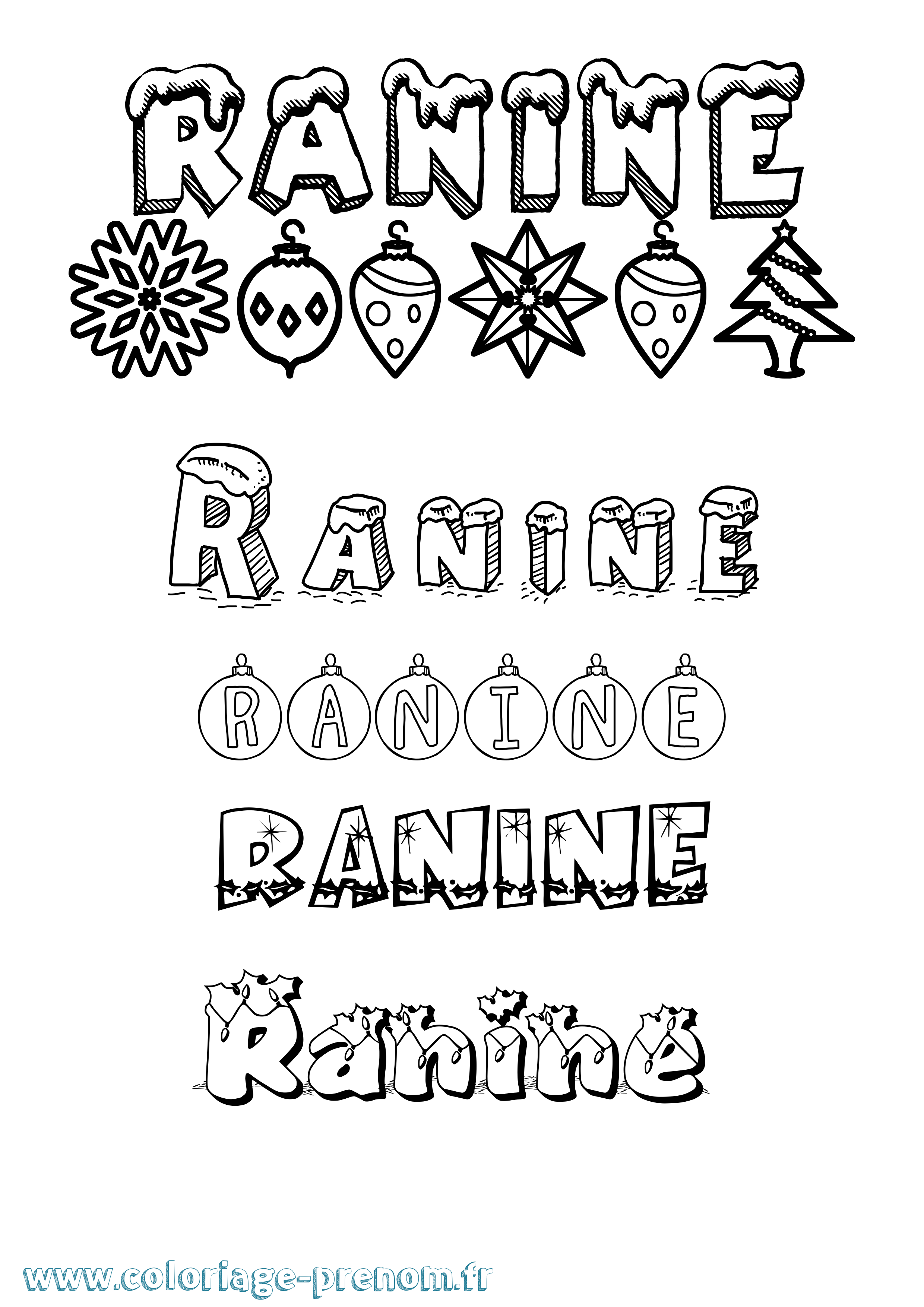 Coloriage Ranine Noël Coloriage prénom Ranine Noël