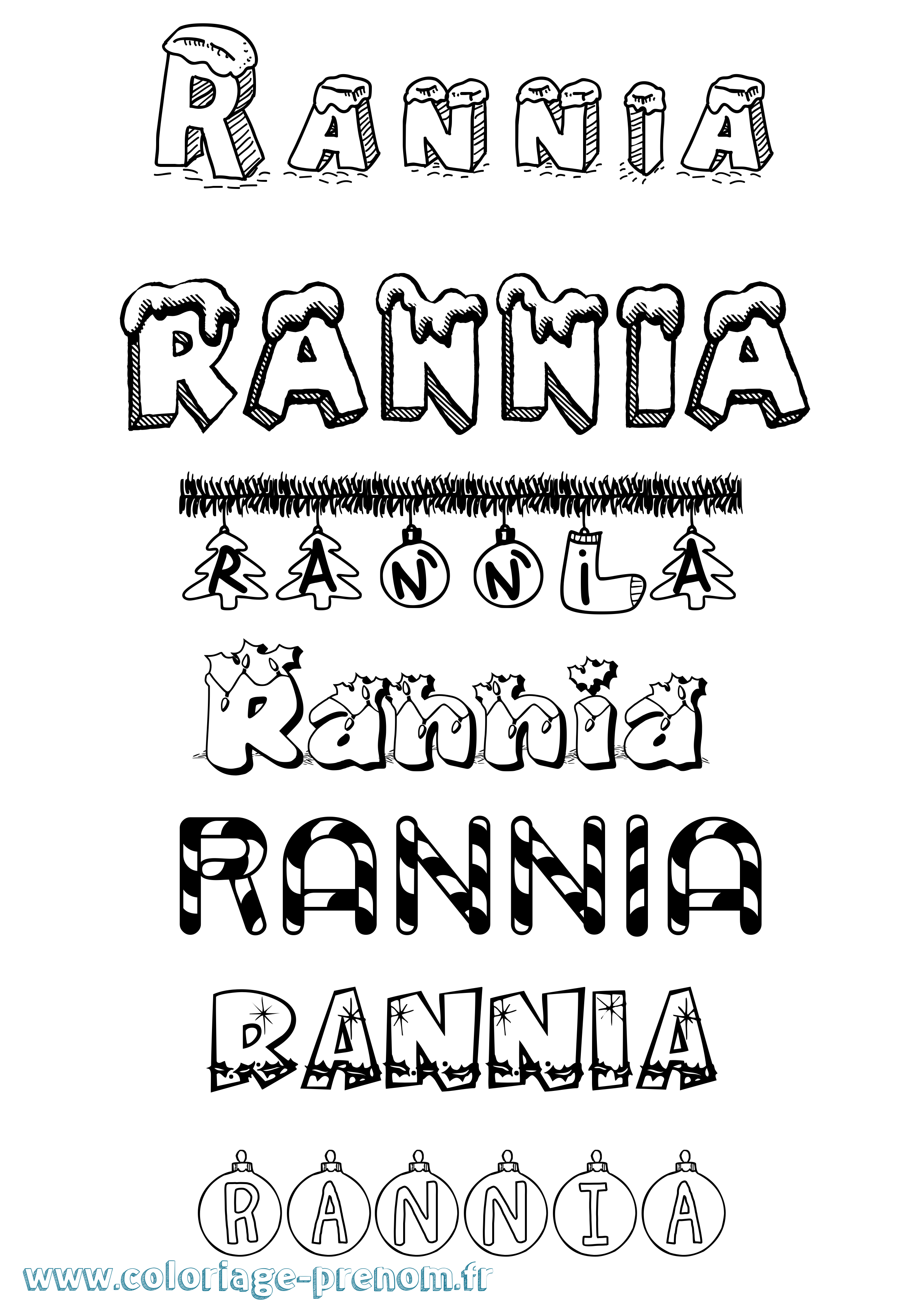 Coloriage Rannia Noël Coloriage prénom Rannia Noël