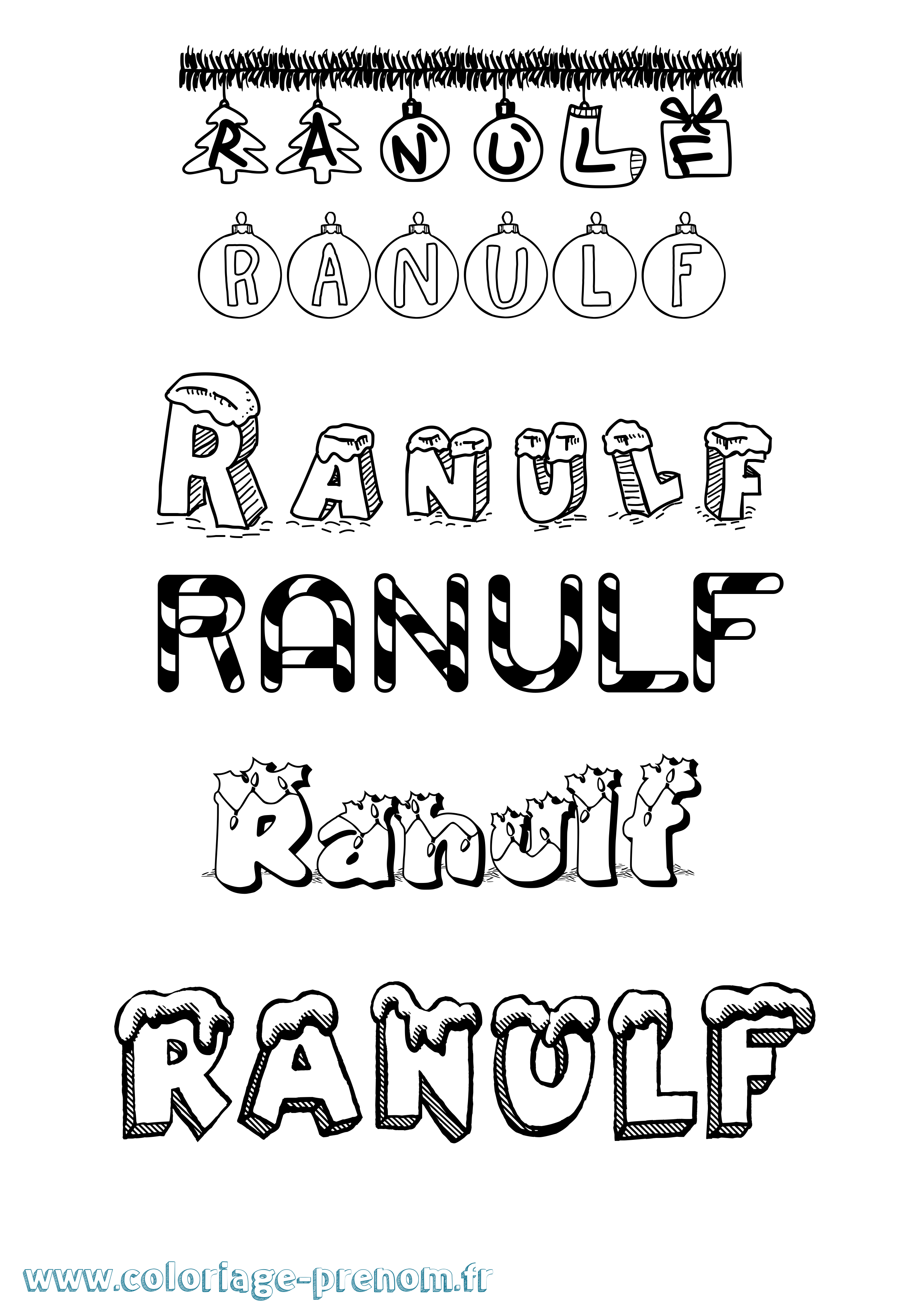 Coloriage Ranulf Noël Coloriage prénom Ranulf Noël