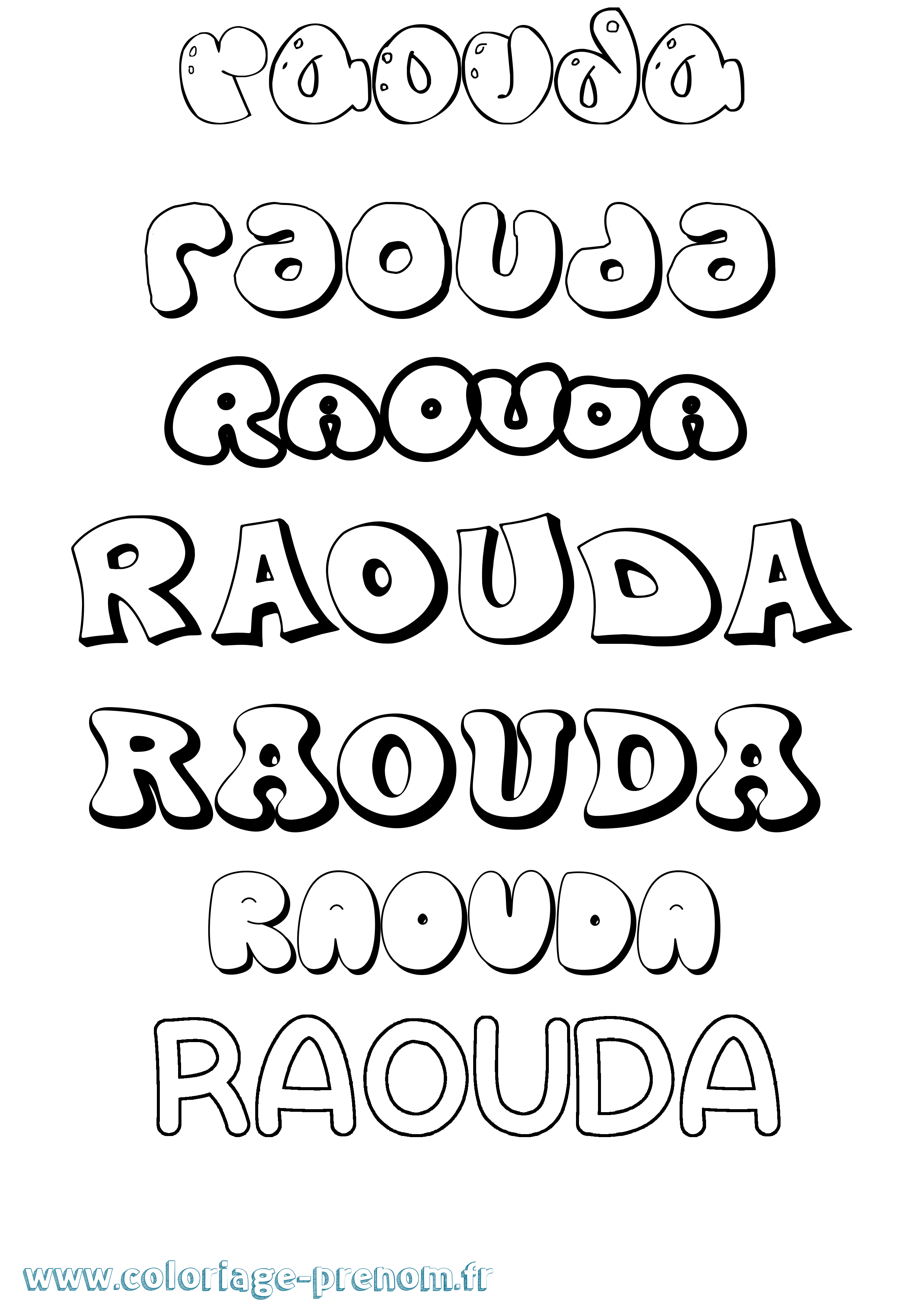 Coloriage Raouda Bubble Coloriage prénom Raouda Bubble