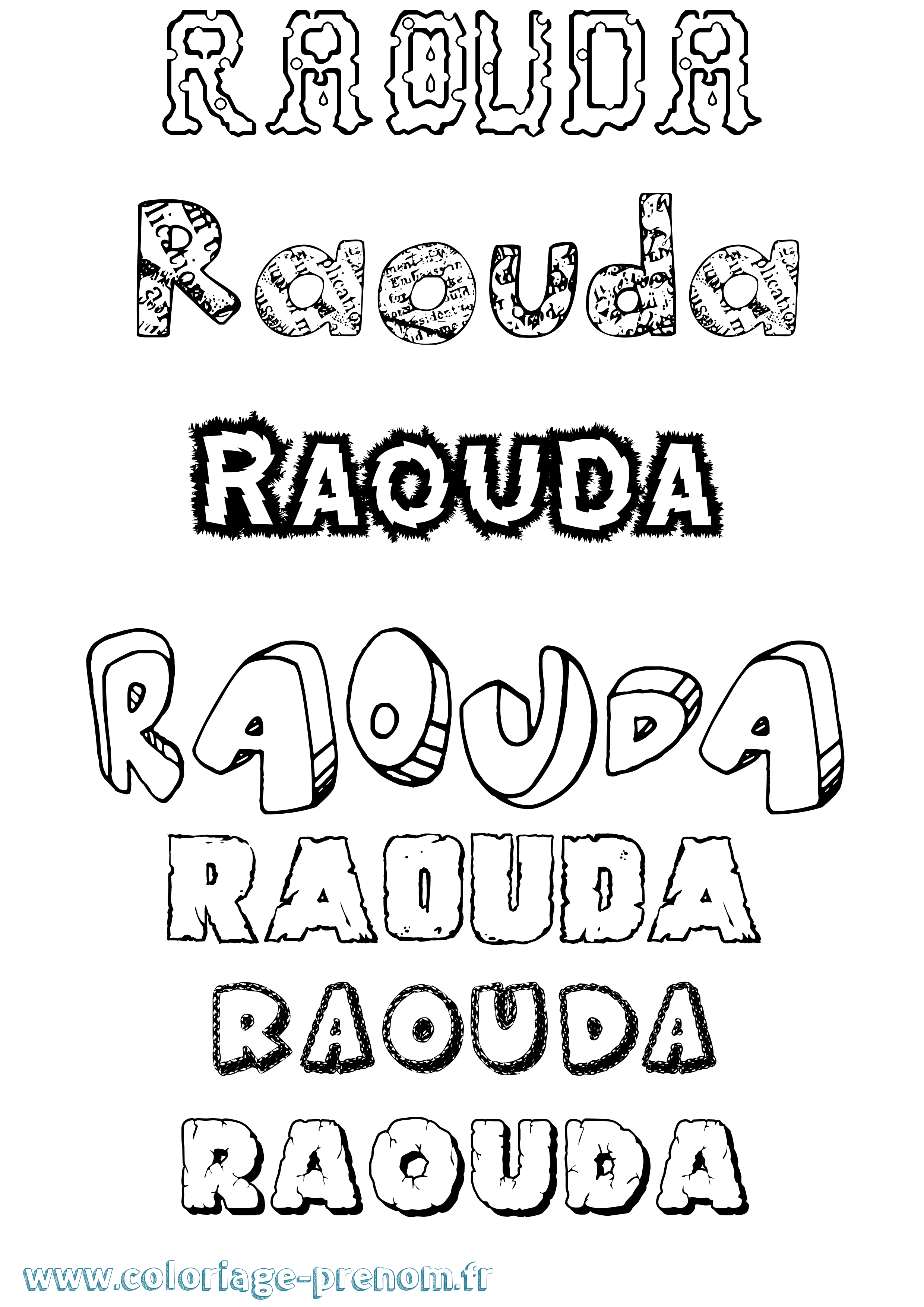 Coloriage Raouda Destructuré Coloriage prénom Raouda Destructuré