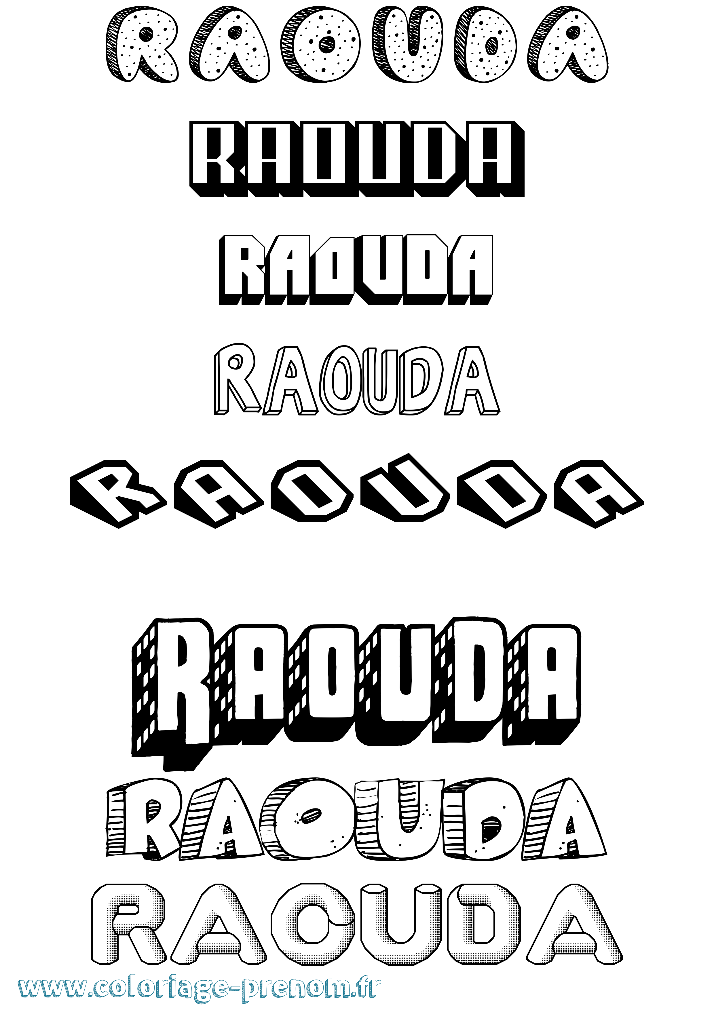 Coloriage Raouda Effet 3D Coloriage prénom Raouda Effet 3D