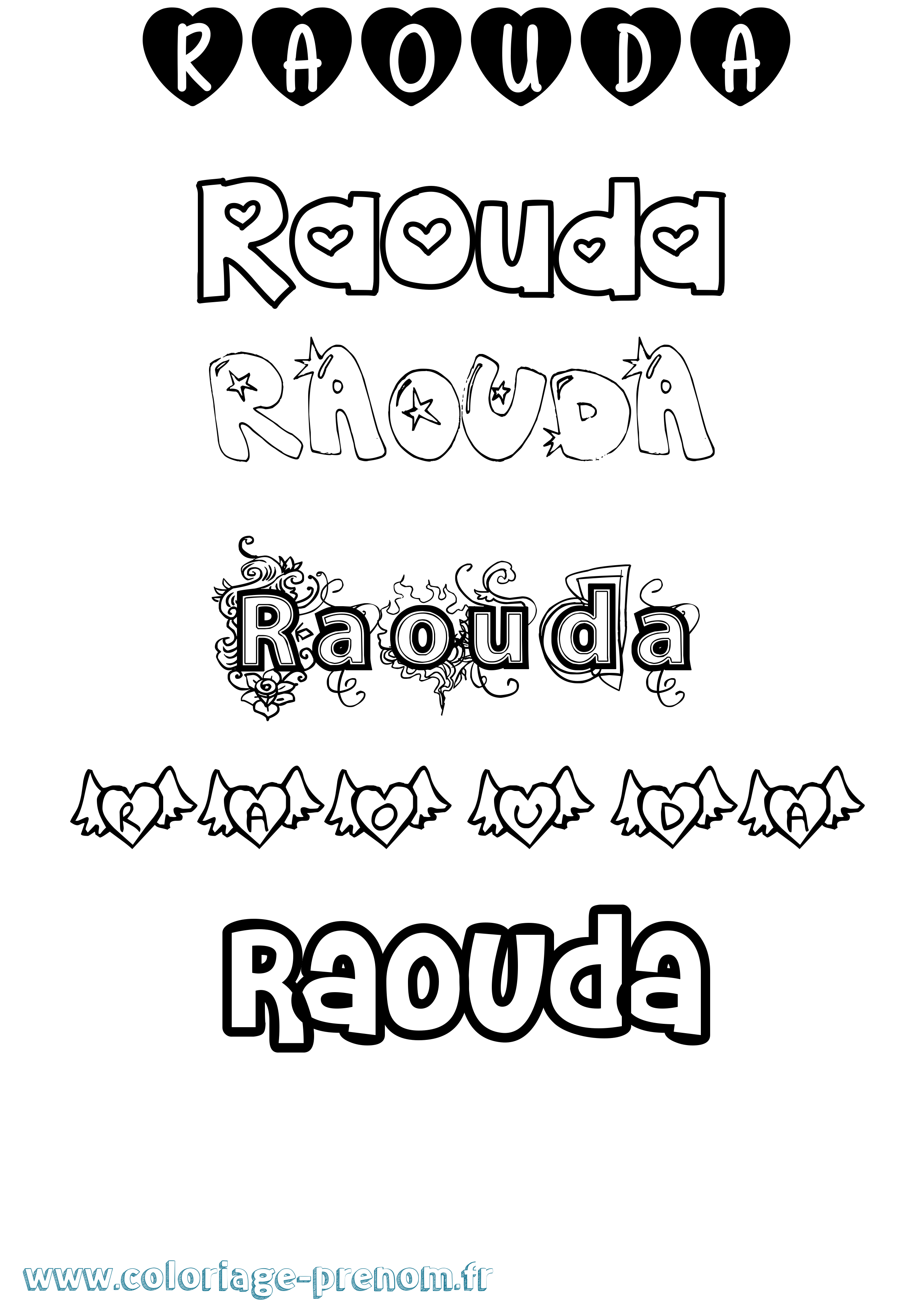 Coloriage Raouda Girly Coloriage prénom Raouda Girly