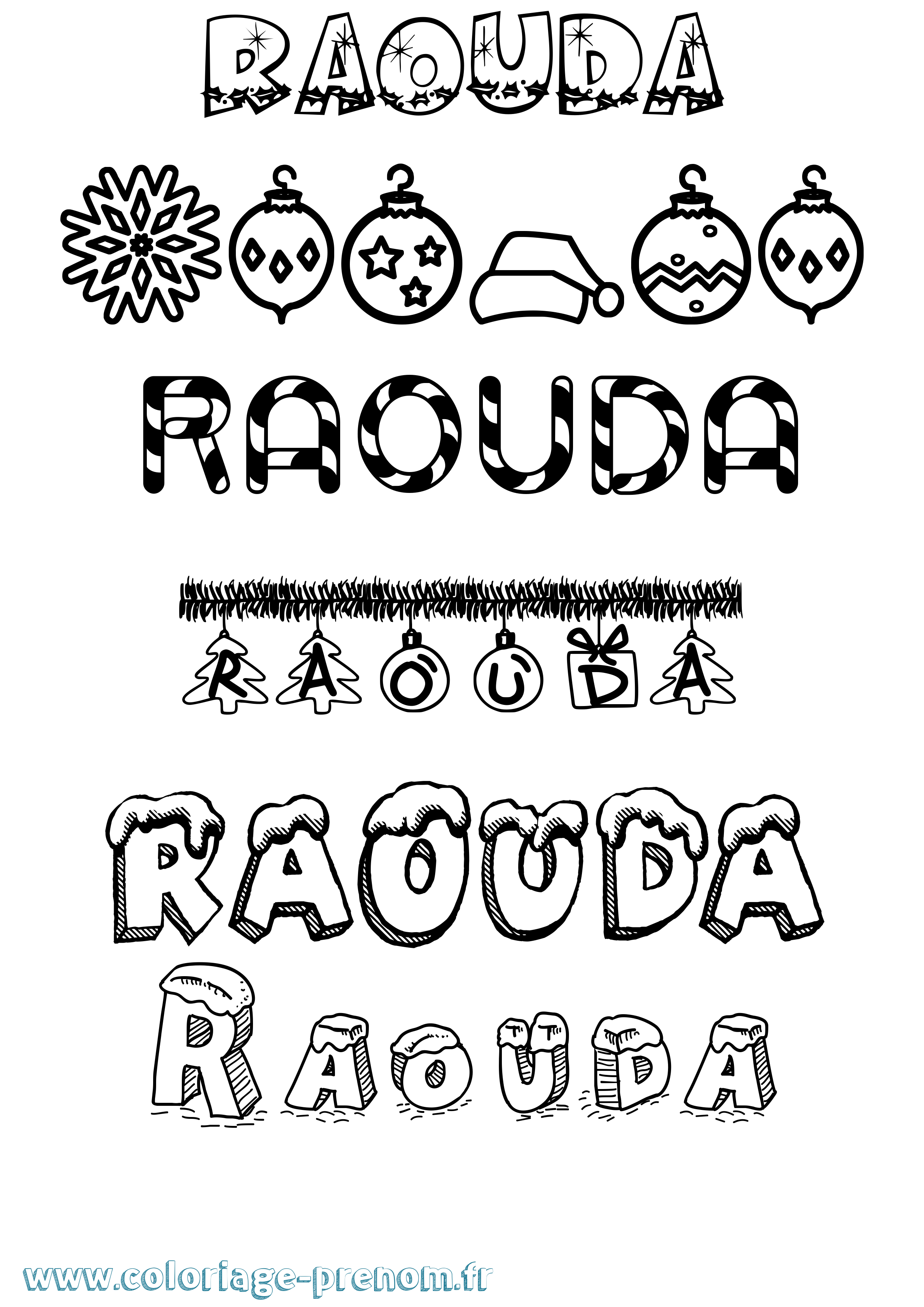 Coloriage Raouda Noël Coloriage prénom Raouda Noël