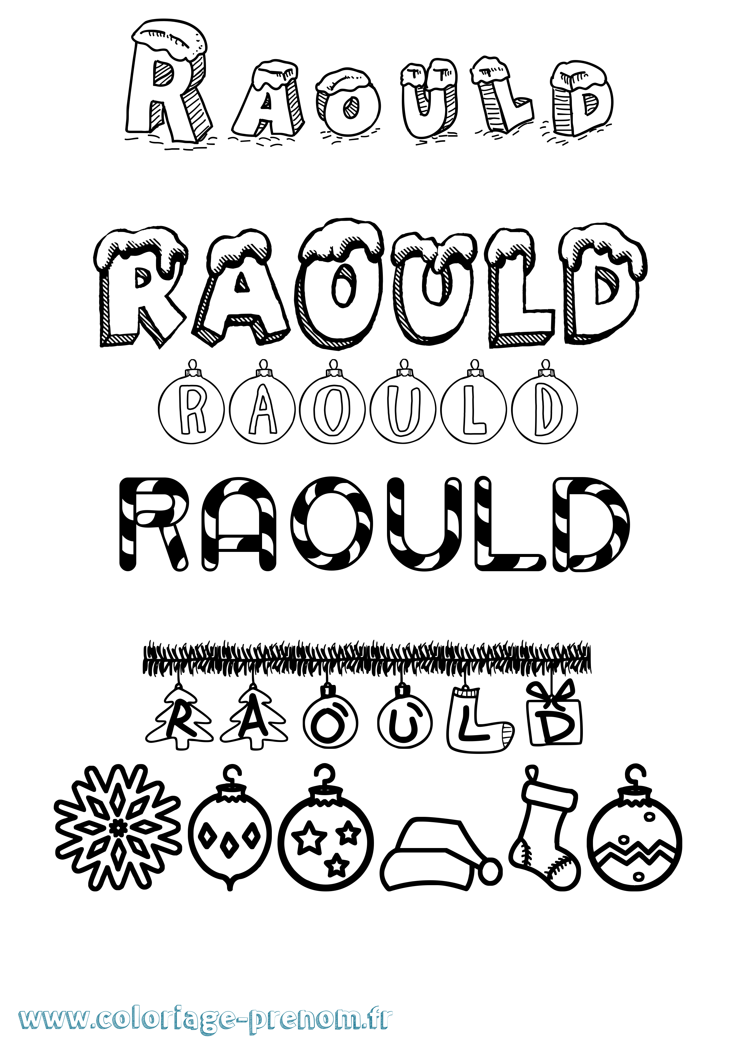 Coloriage Raould Noël Coloriage prénom Raould Noël